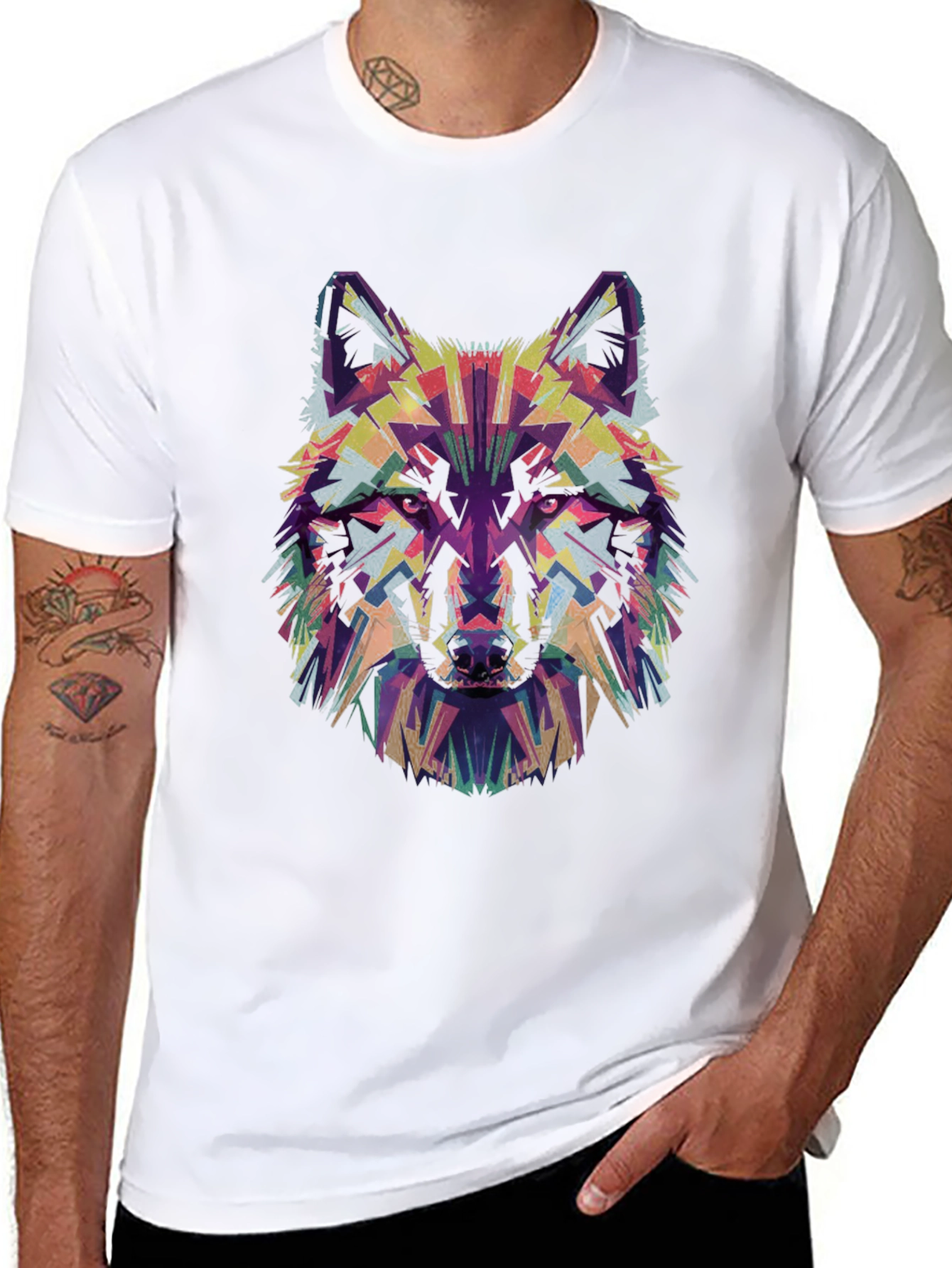 Abstract Wolf Head Graphic Print Black T-Shirt