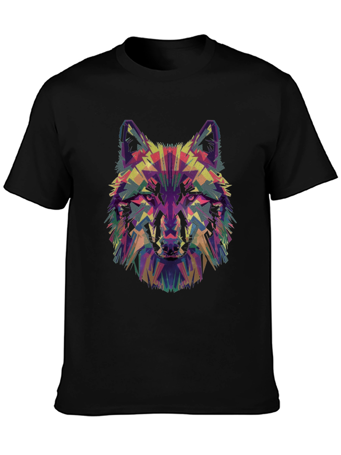 Abstract Wolf Head Graphic Print Black T-Shirt