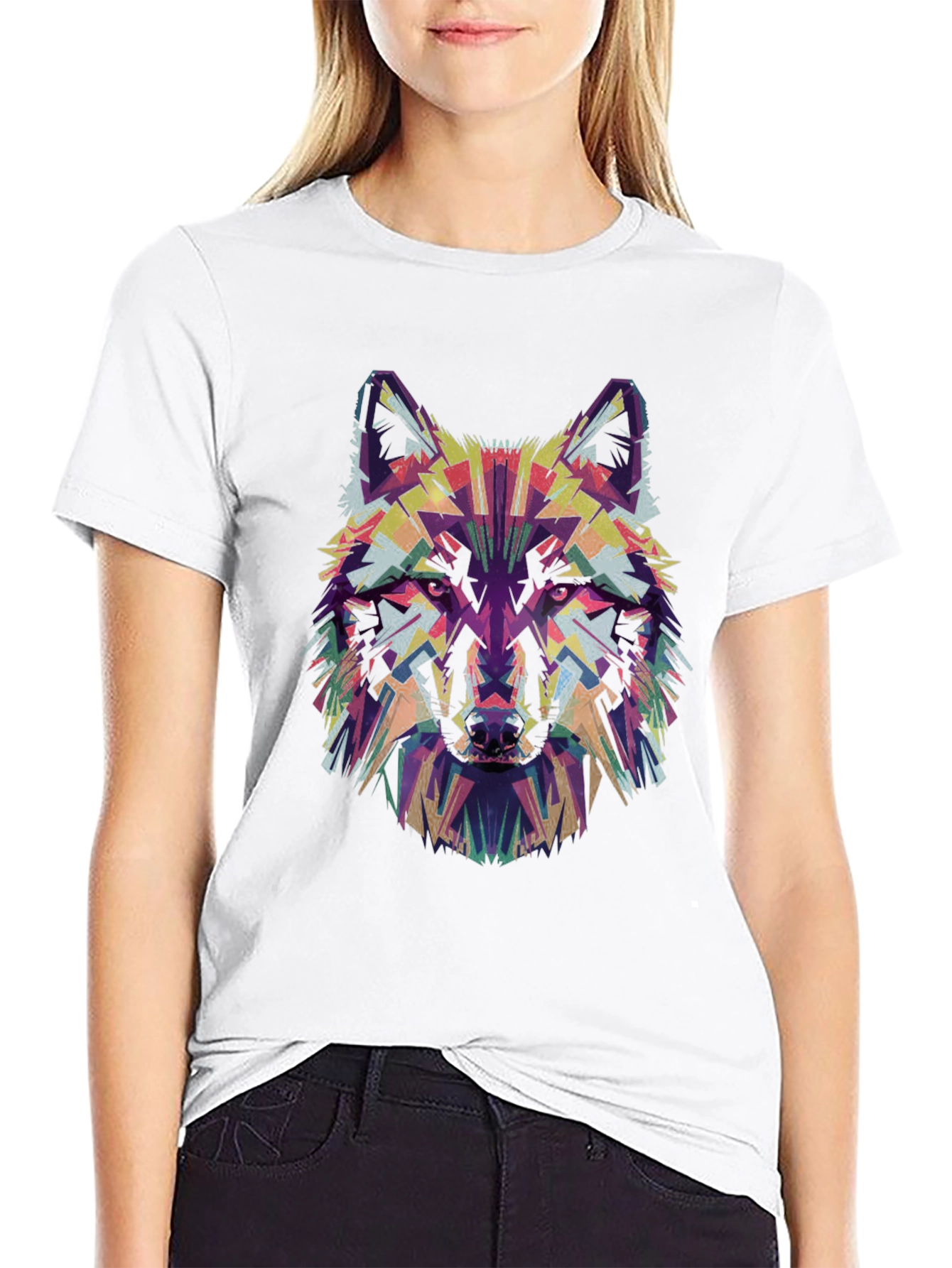 Abstract Wolf Head Graphic Print Black T-Shirt