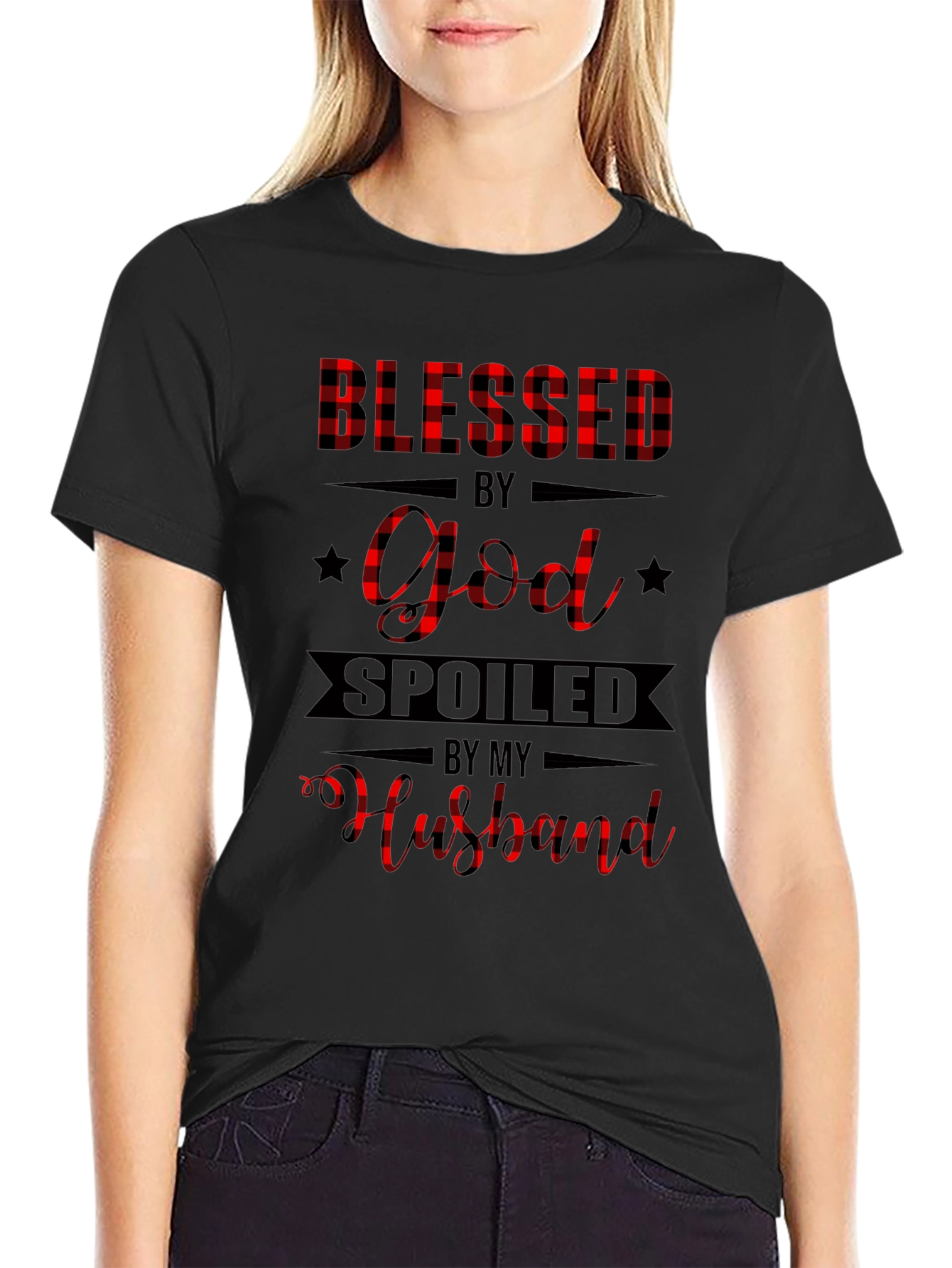 Blessed by God Spoiled by Husband Graphic T-Shirt