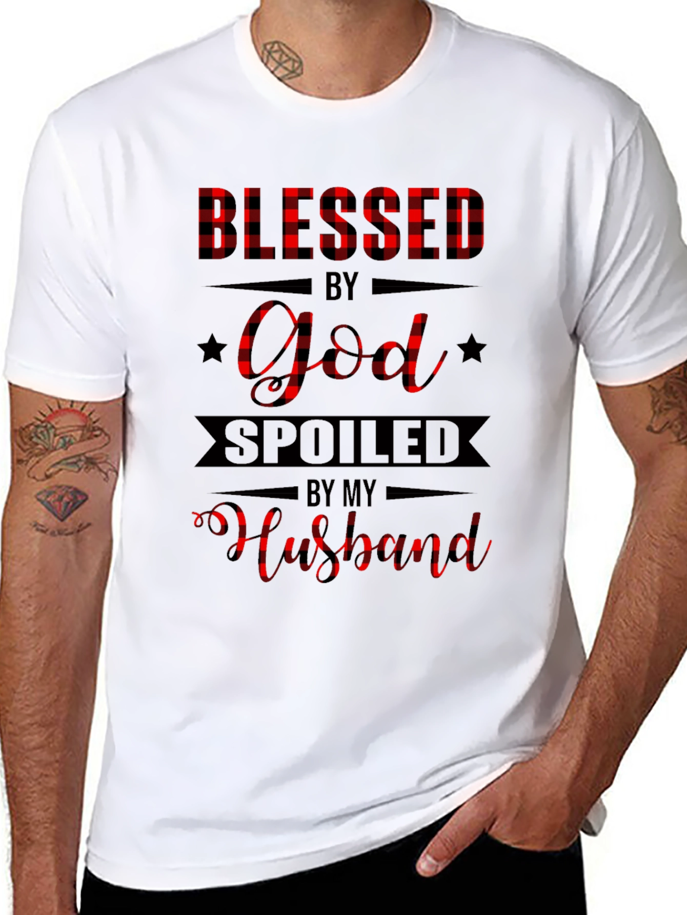Blessed by God Spoiled by Husband Graphic T-Shirt