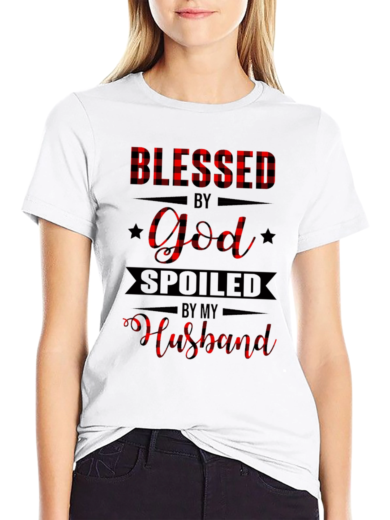 Blessed by God Spoiled by Husband Graphic T-Shirt