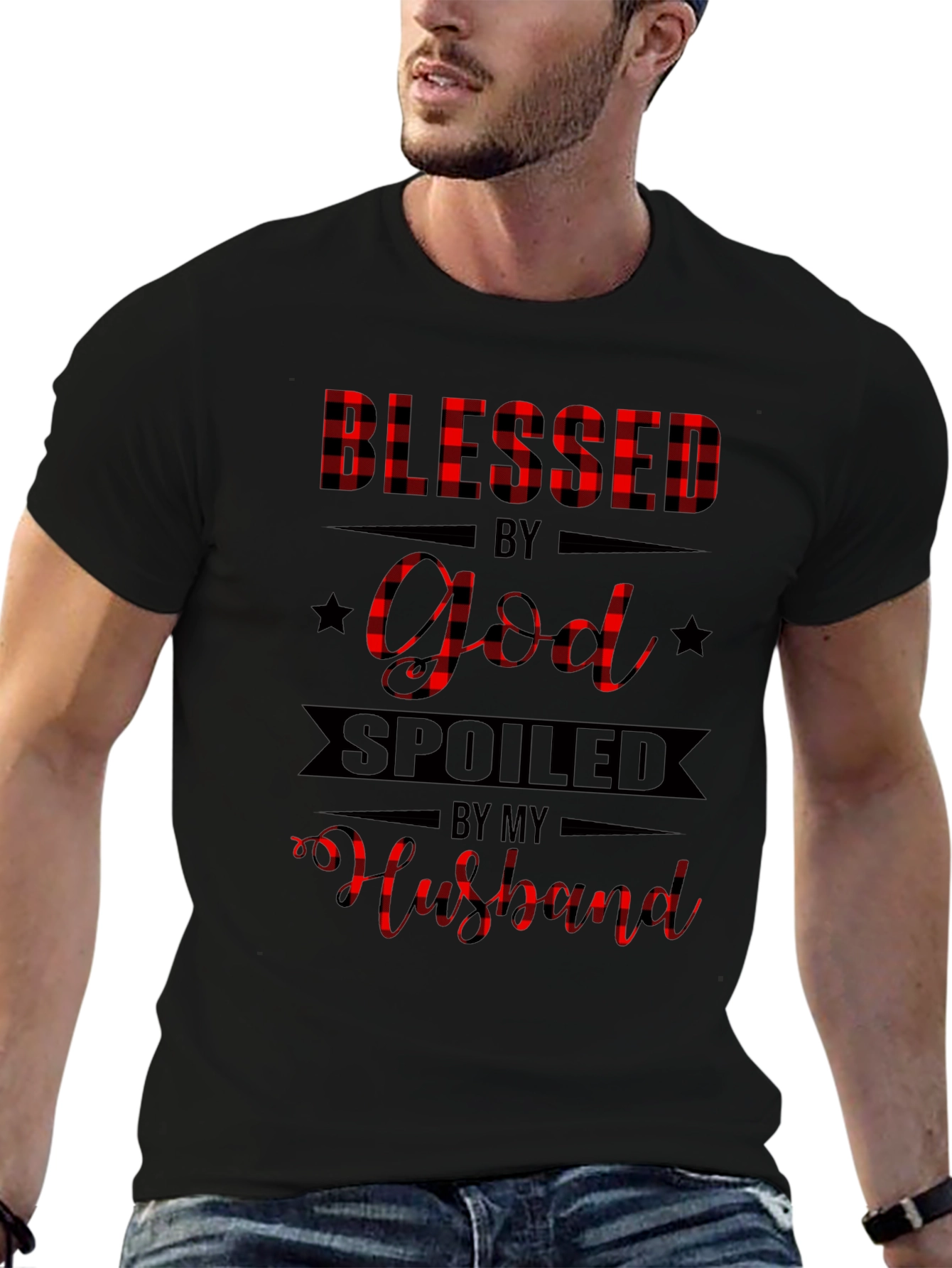 Blessed by God Spoiled by Husband Graphic T-Shirt