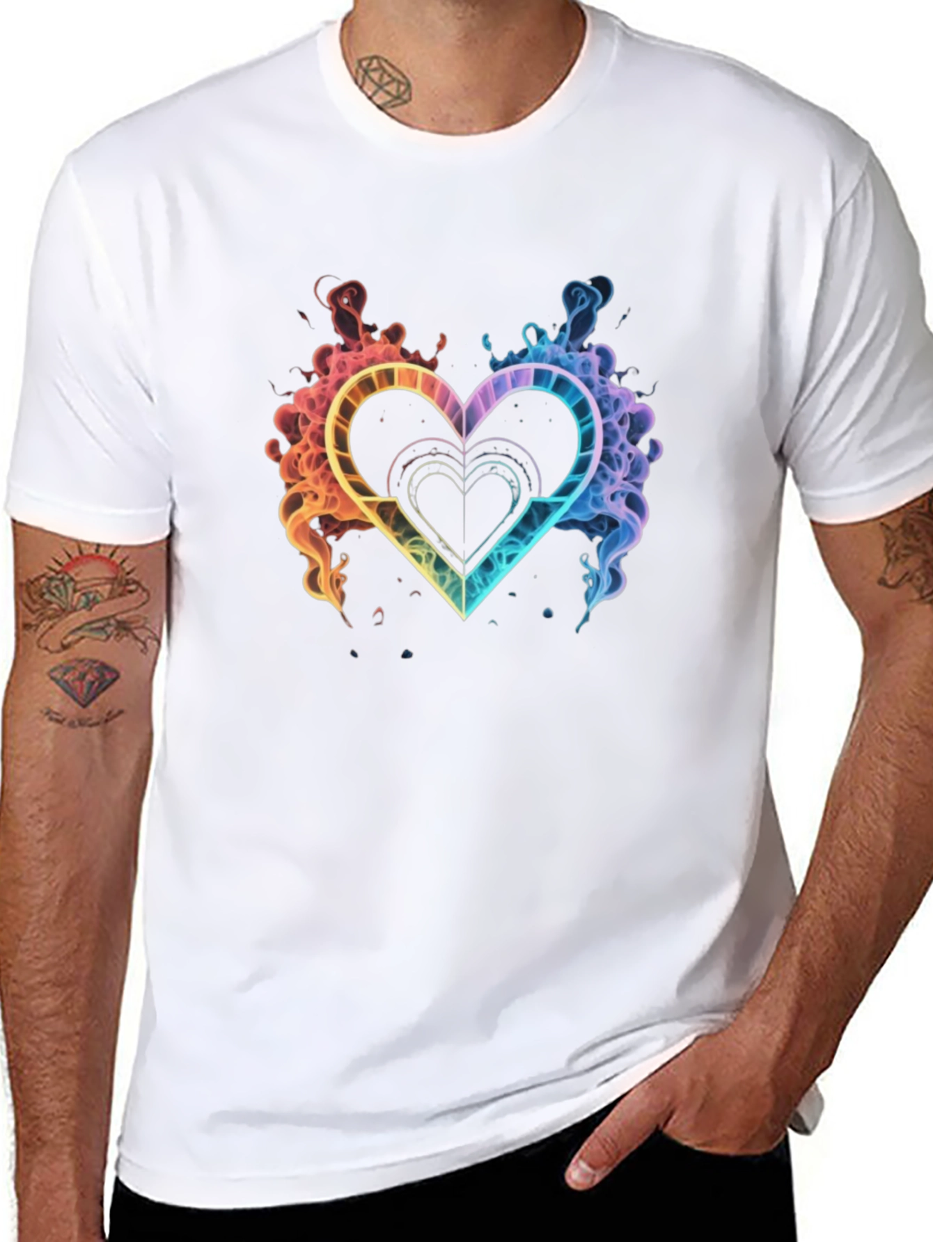 Rainbow Heart Graphic Tee - Stylish Black T-Shirt