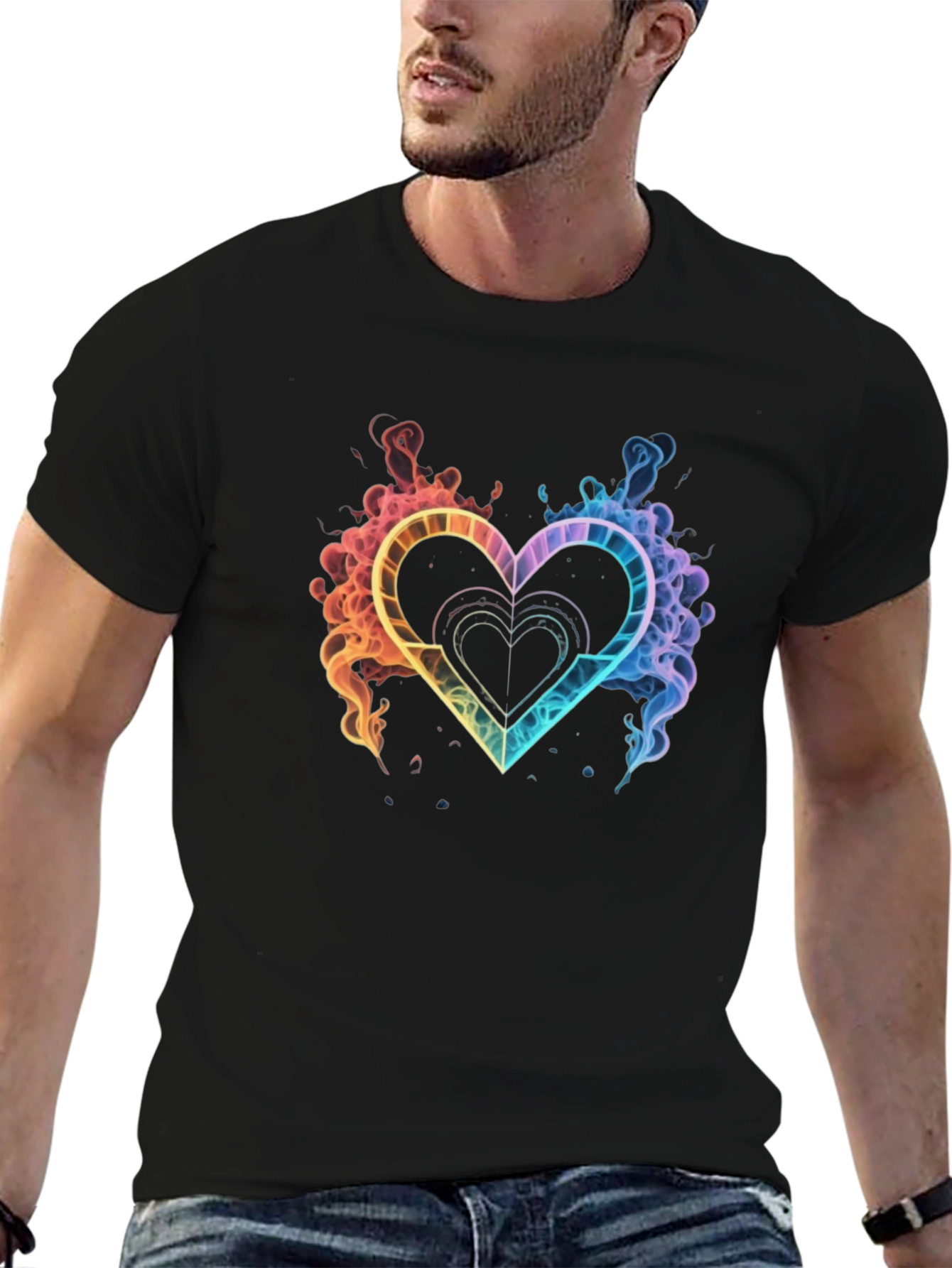 Rainbow Heart Graphic Tee - Stylish Black T-Shirt