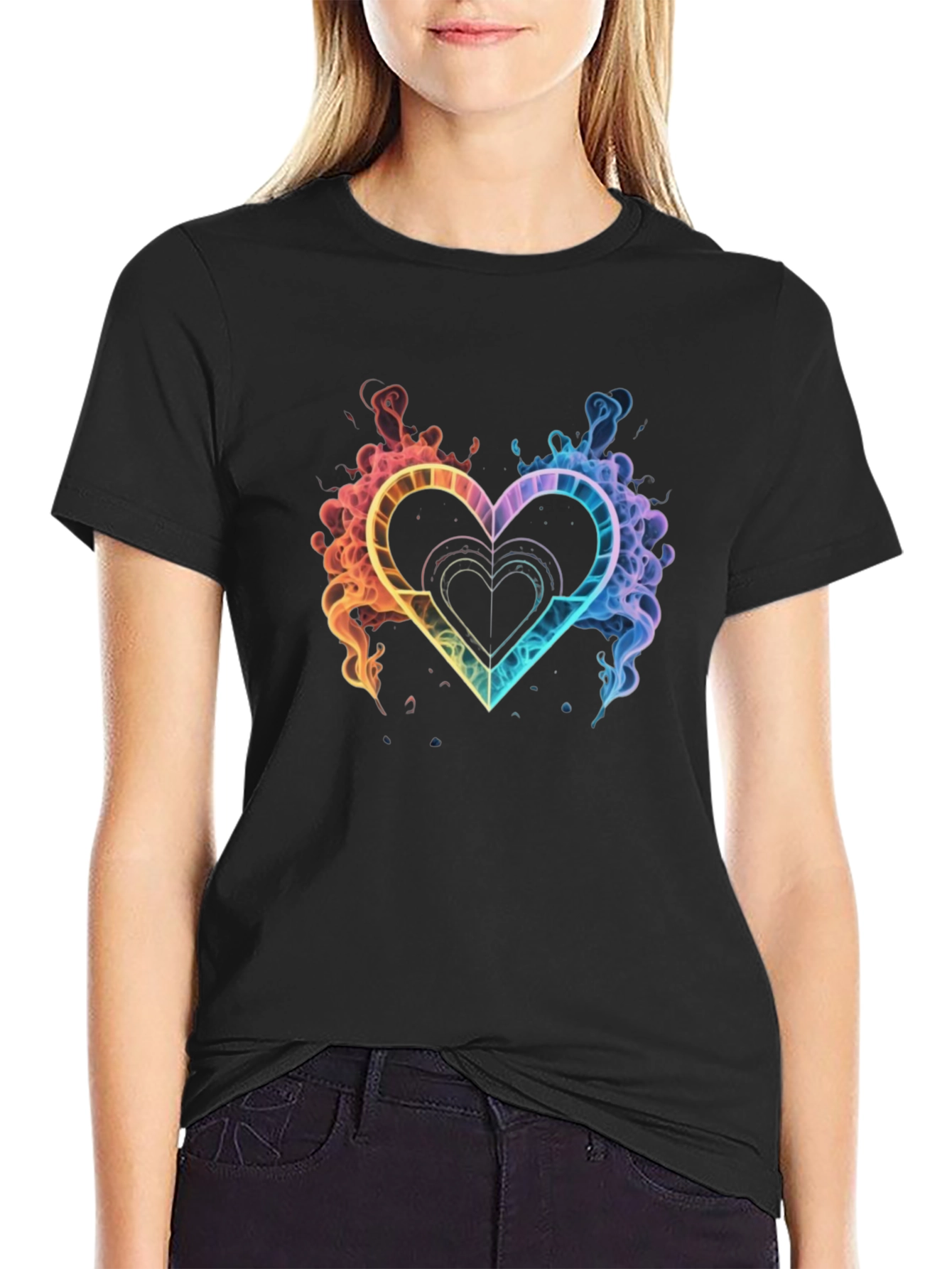 Rainbow Heart Graphic Tee - Stylish Black T-Shirt
