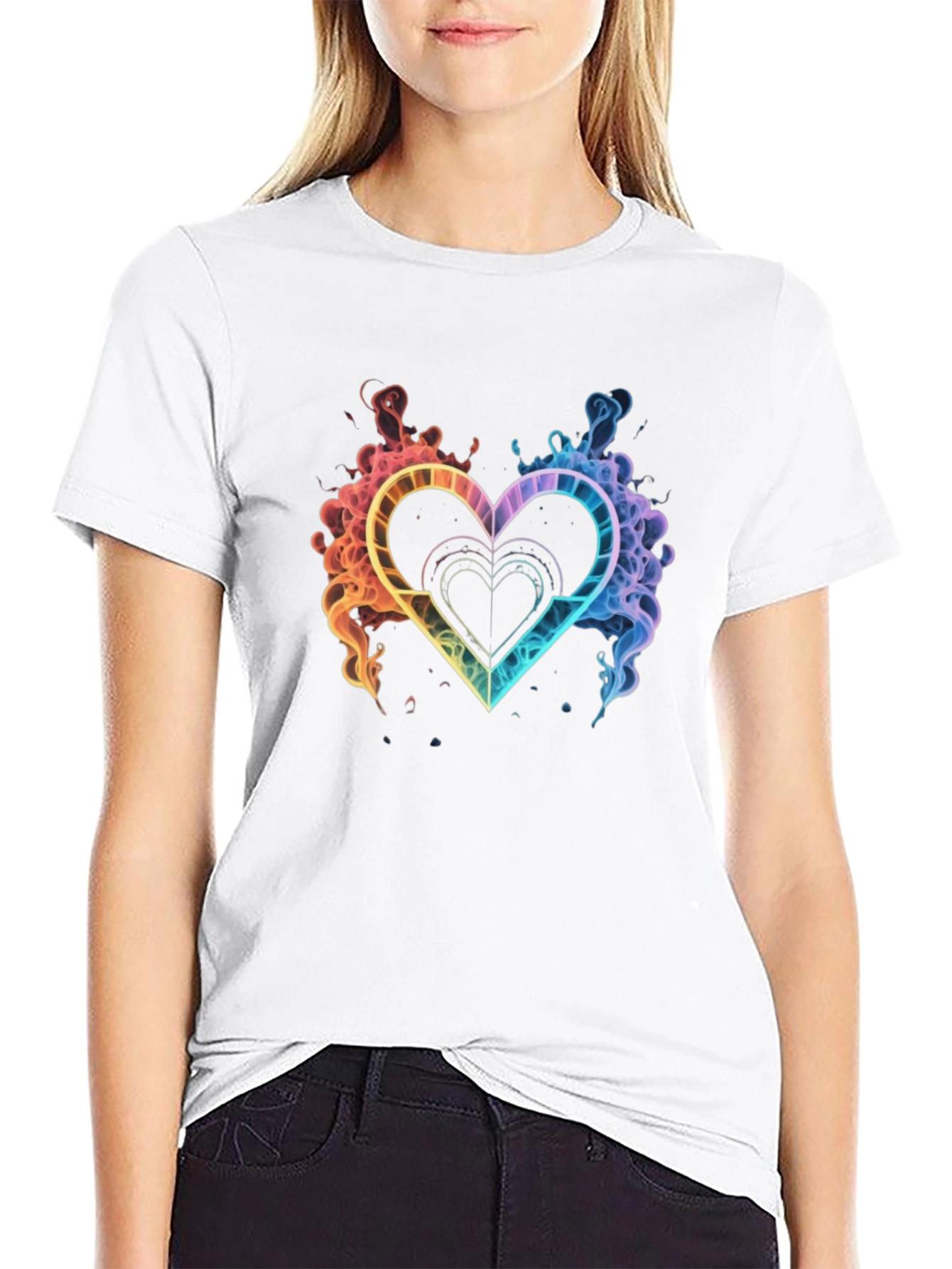 Rainbow Heart Graphic Tee - Stylish Black T-Shirt