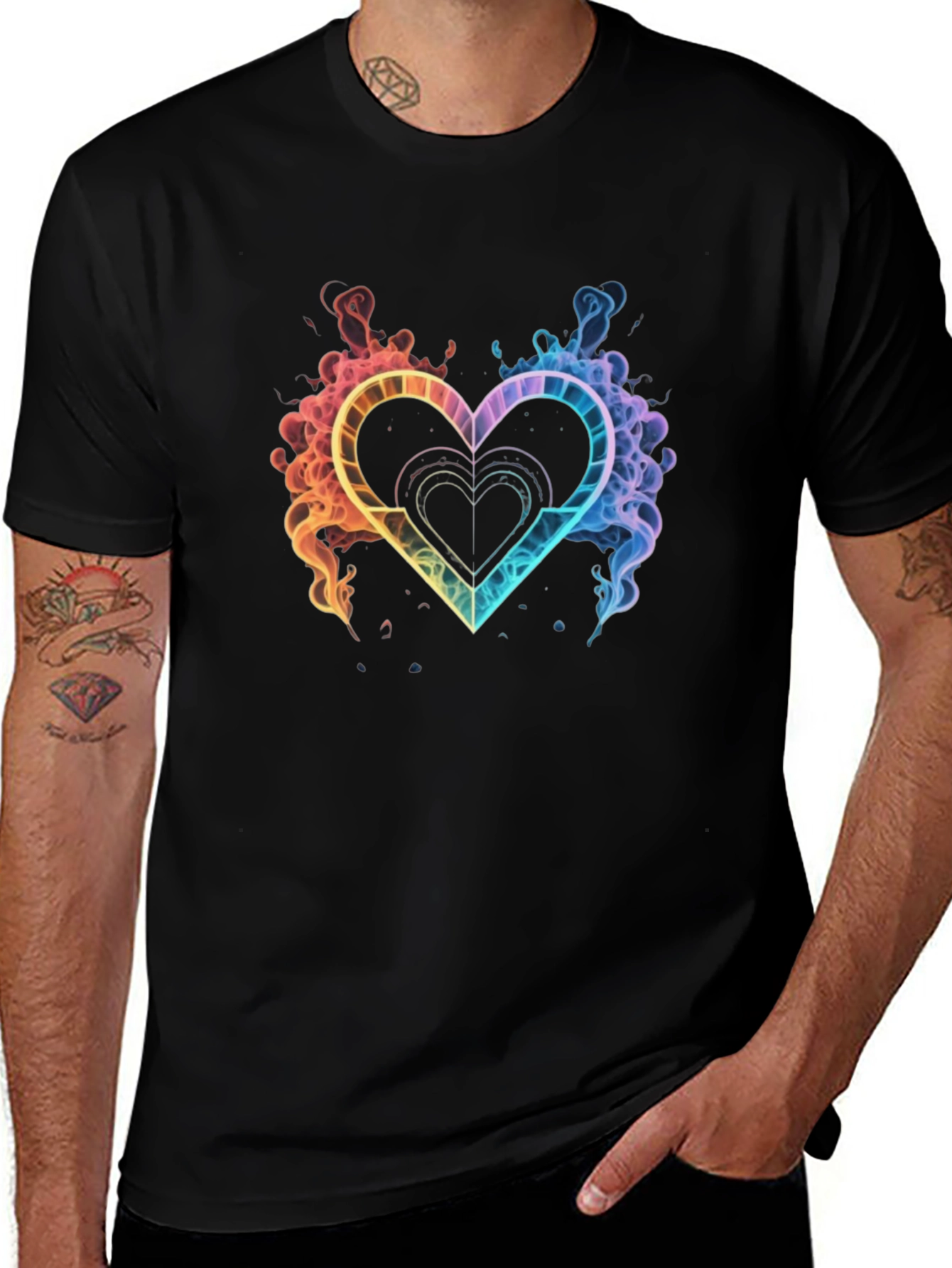 Rainbow Heart Graphic Tee - Stylish Black T-Shirt
