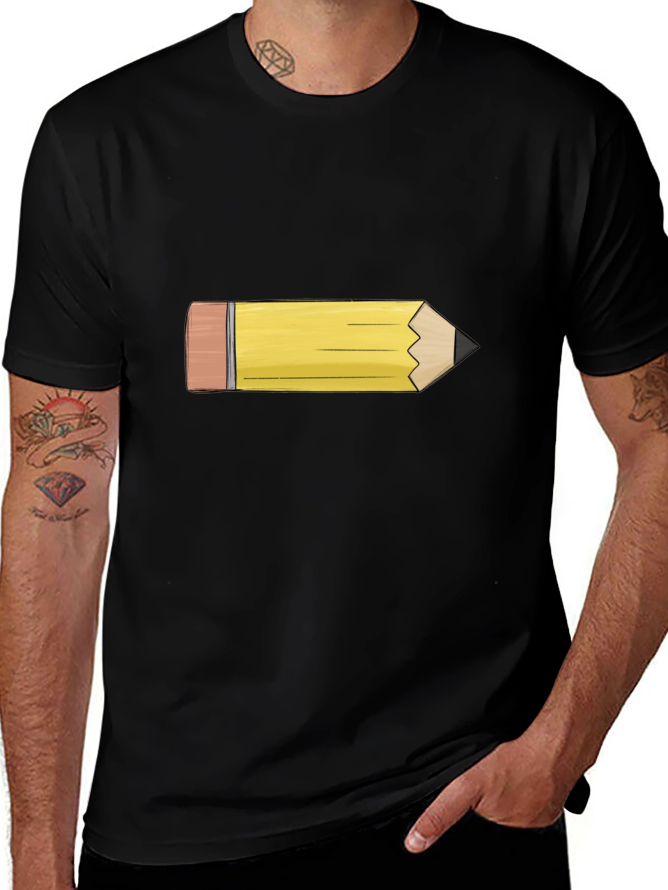 Pencil Graphic Tee - Black Cotton Casual Shirt