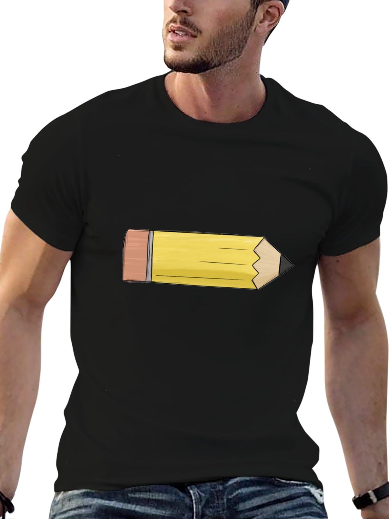 Pencil Graphic Tee - Black Cotton Casual Shirt