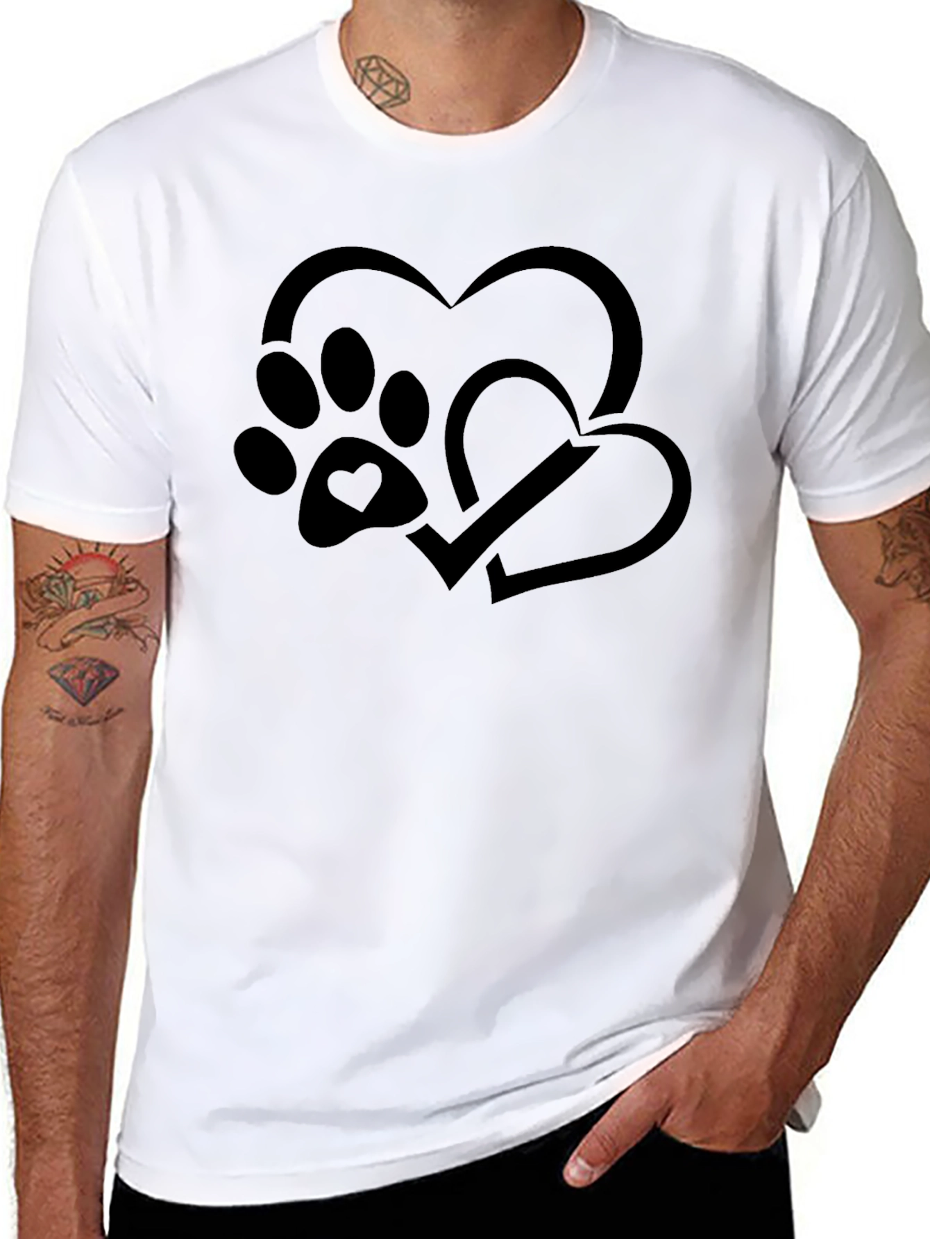 Paw Print Heart Graphic Tee - Unisex Black Shirt