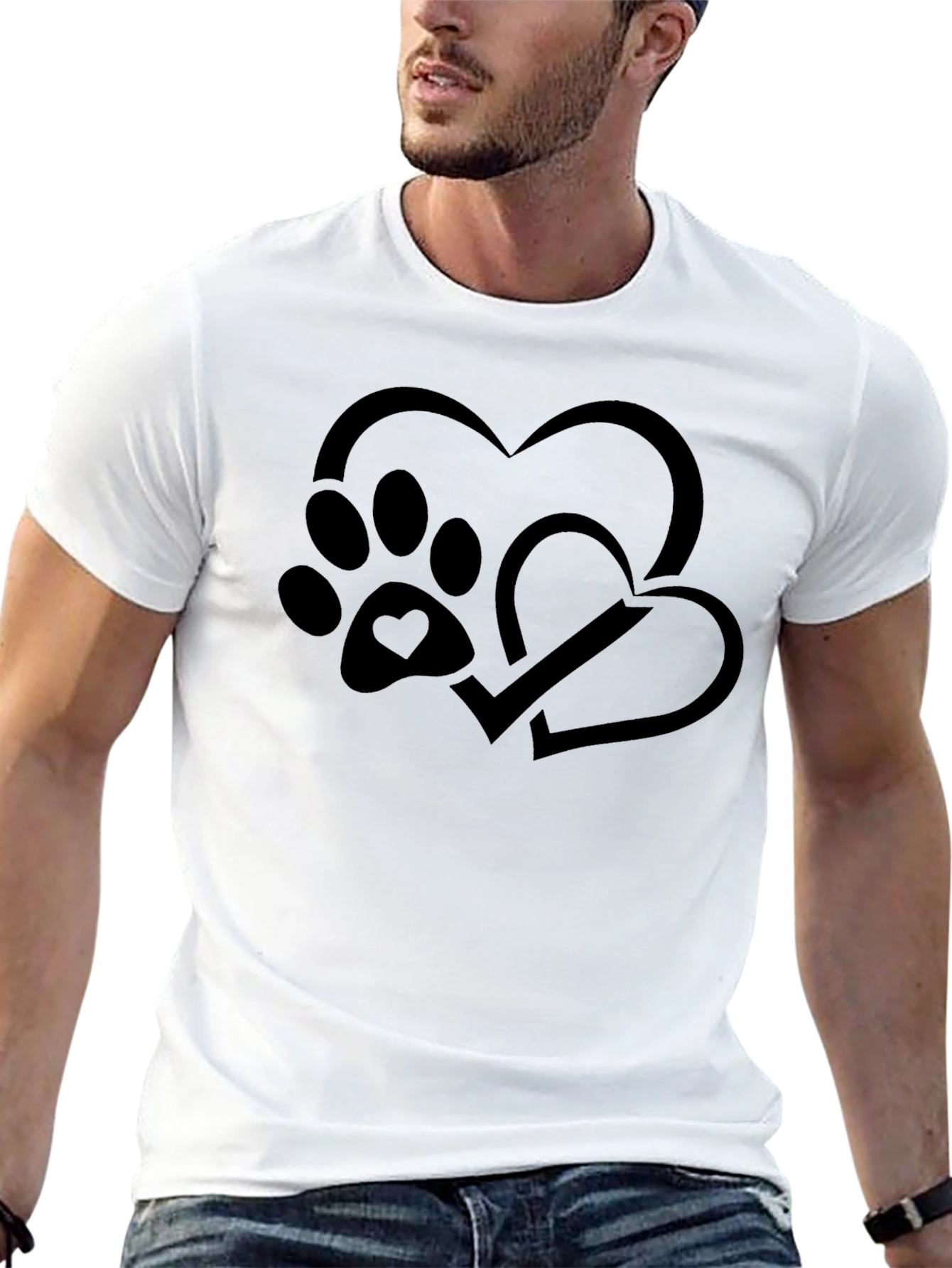 Paw Print Heart Graphic Tee - Unisex Black Shirt