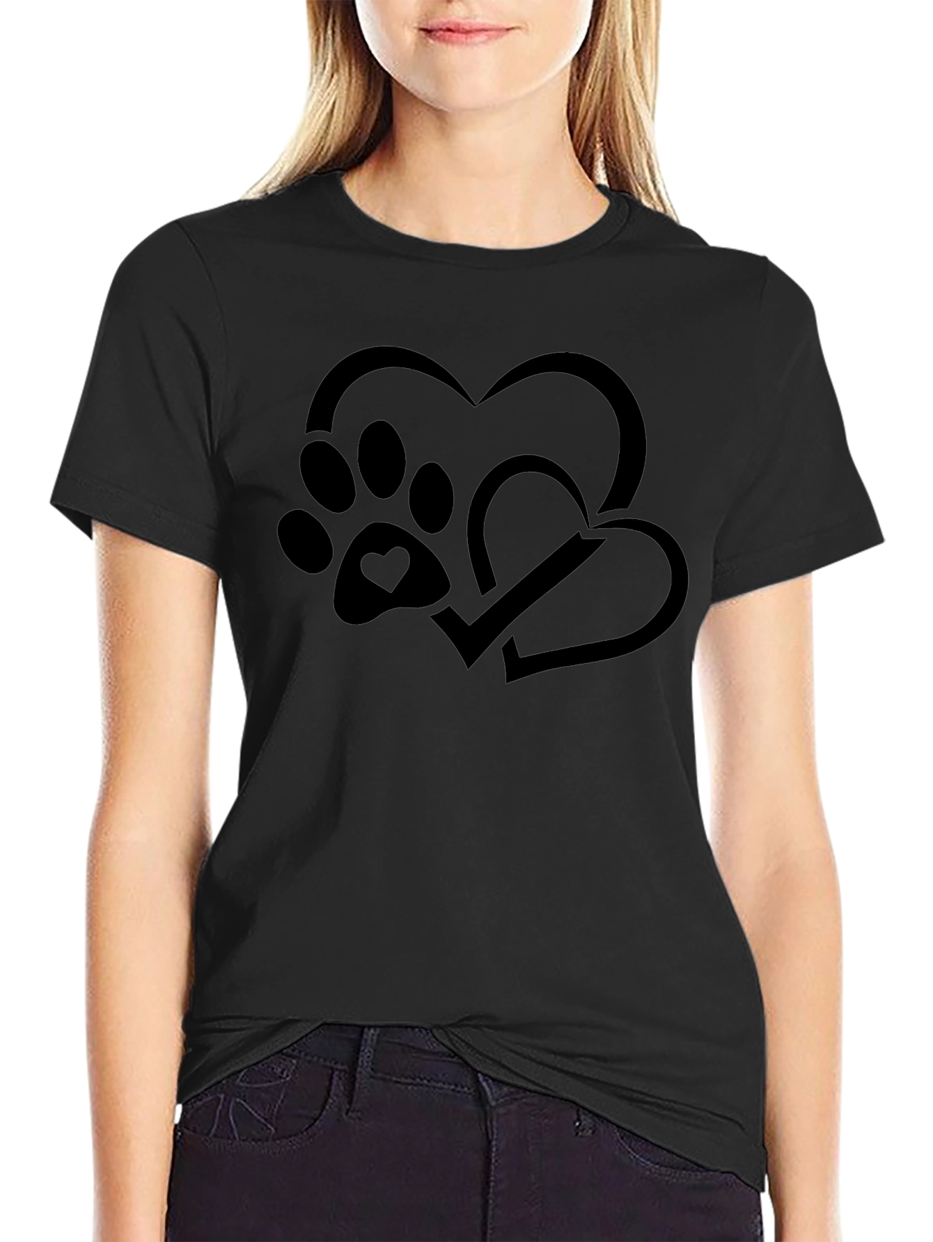 Paw Print Heart Graphic Tee - Unisex Black Shirt