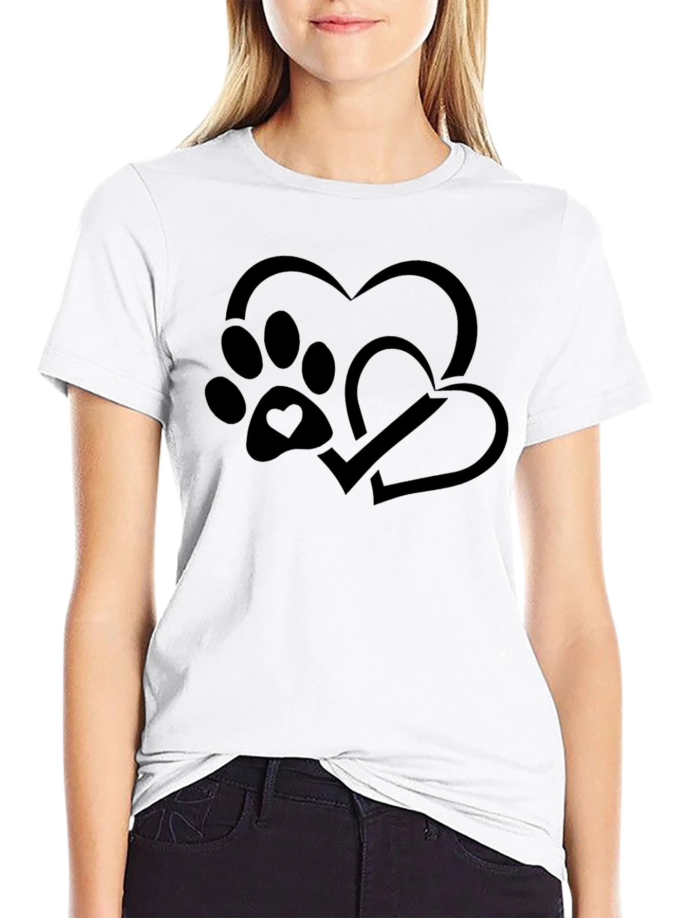 Paw Print Heart Graphic Tee - Unisex Black Shirt