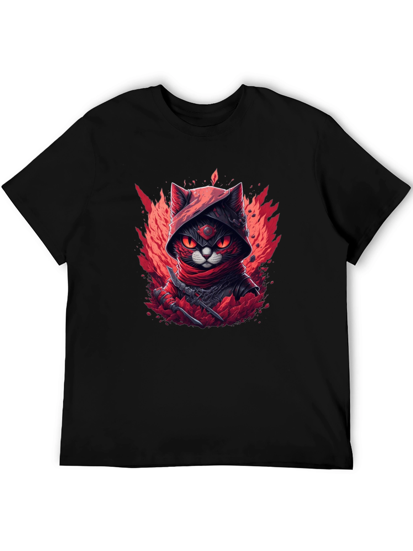 Ninja Cat Graphic T-Shirt - Red & Black