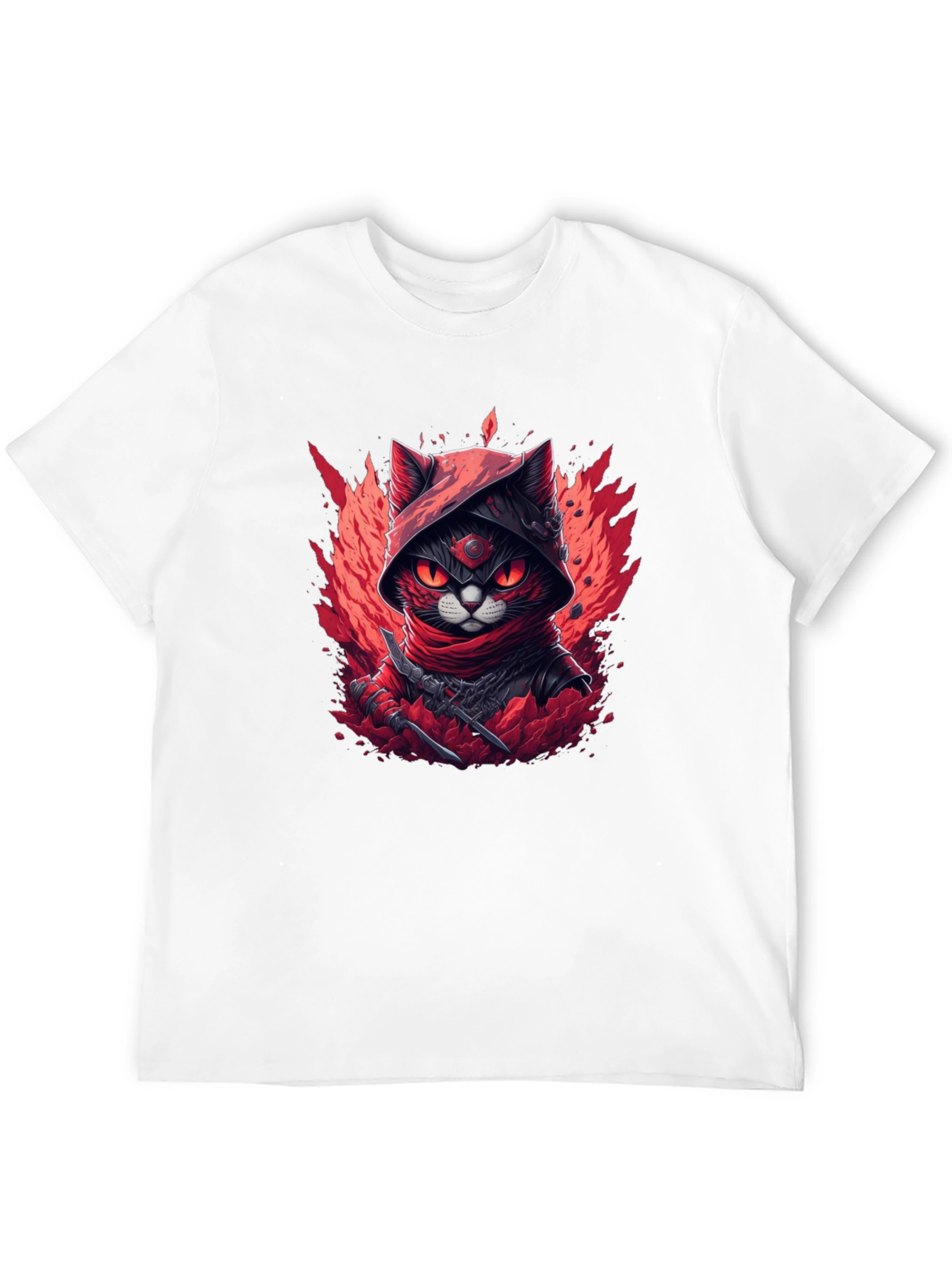 Ninja Cat Graphic T-Shirt - Red & Black