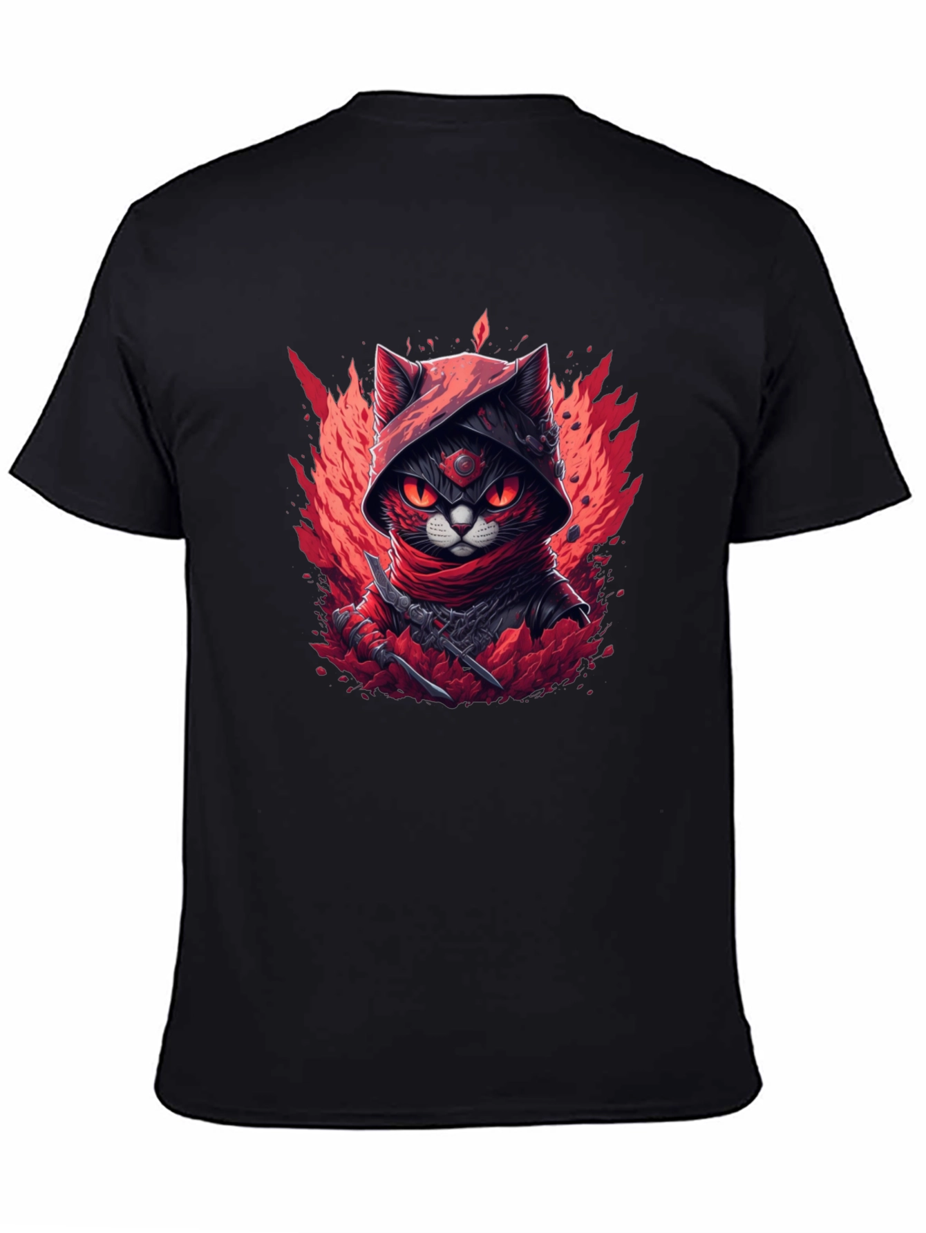 Ninja Cat Graphic T-Shirt - Red & Black