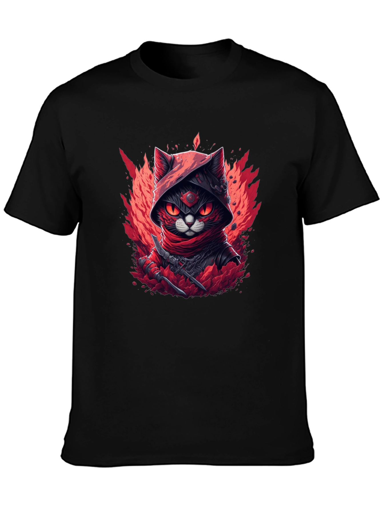 Ninja Cat Graphic T-Shirt - Red & Black
