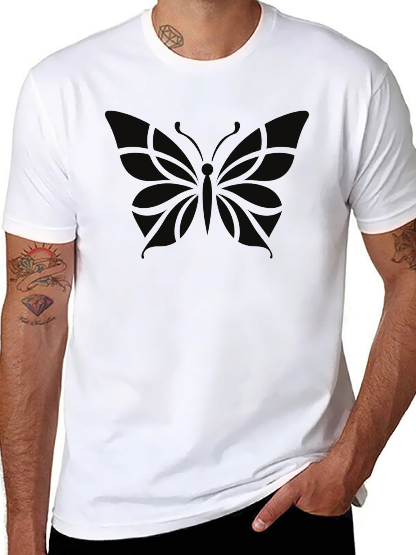 Mens Black Butterfly Graphic T-Shirt