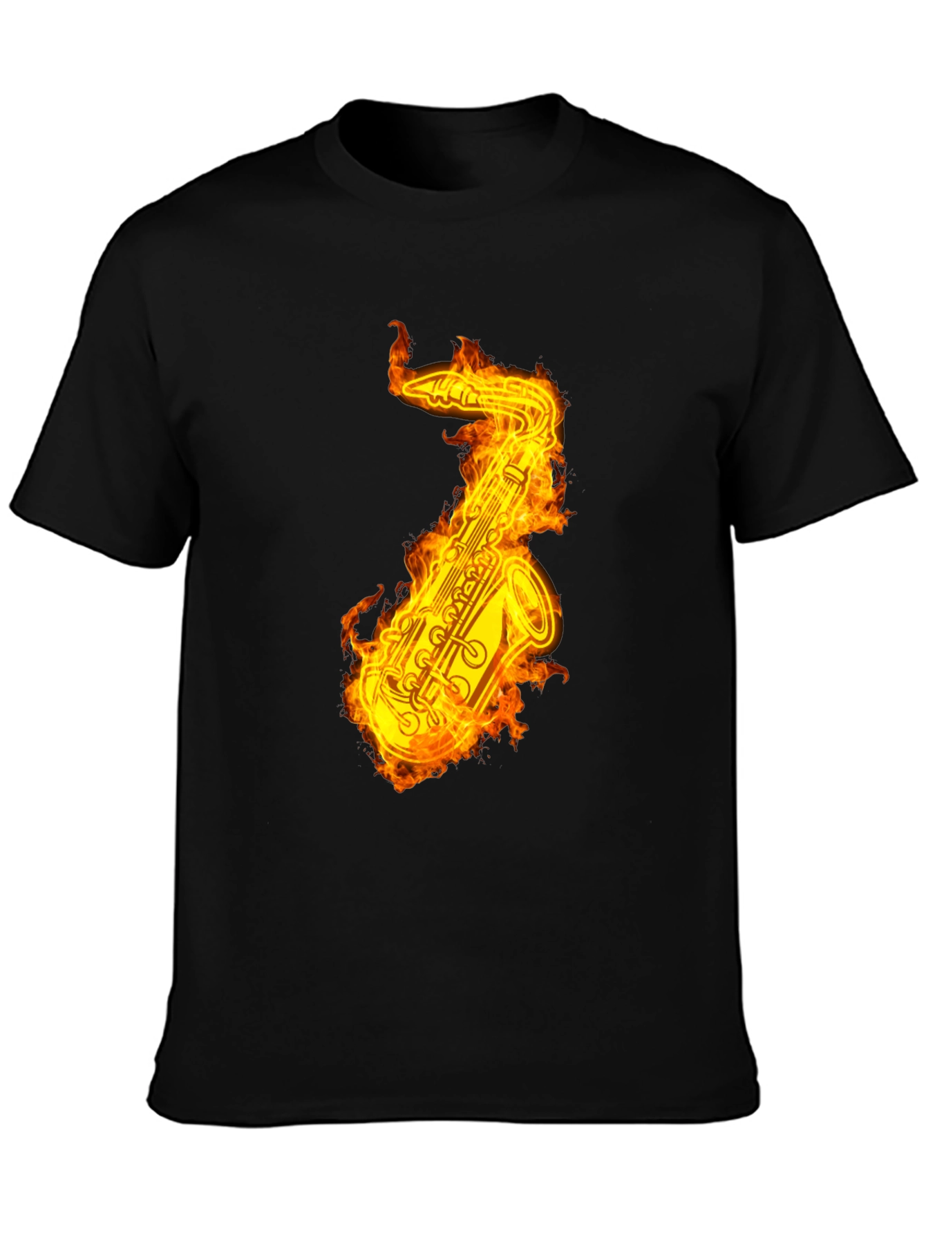 Flaming Saxophone Graphic Tee - Black