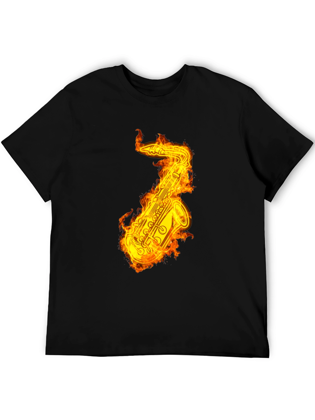 Flaming Saxophone Graphic Tee - Black