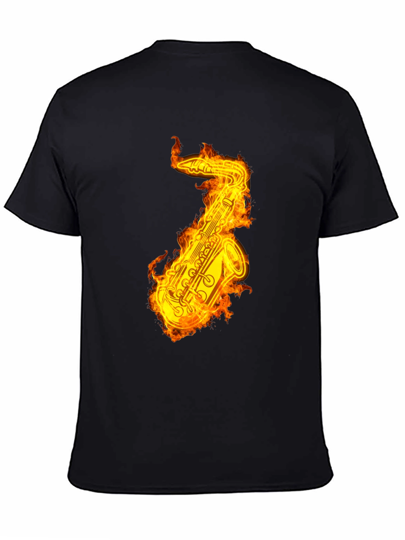 Flaming Saxophone Graphic Tee - Black