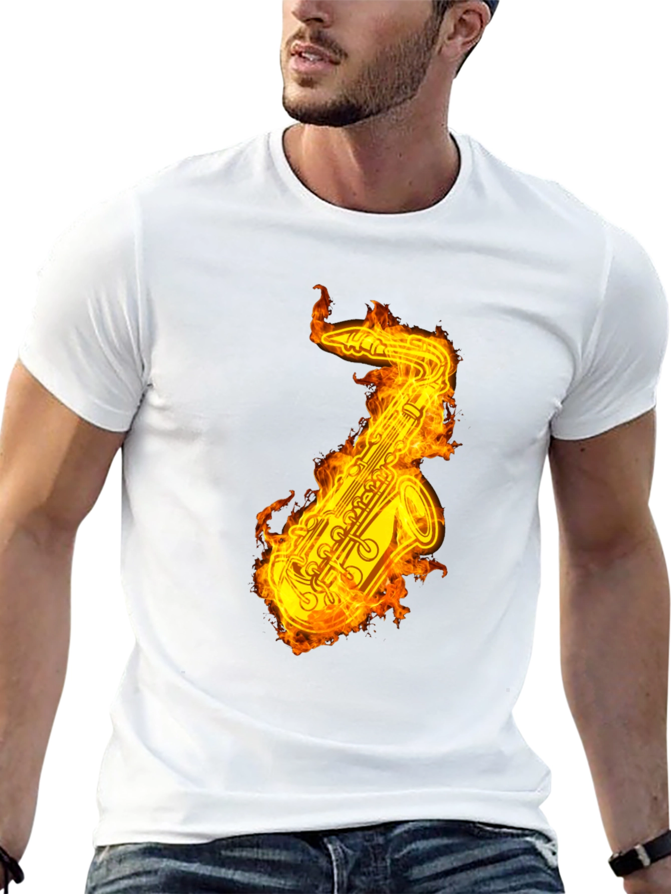 Flaming Saxophone Graphic Tee - Black