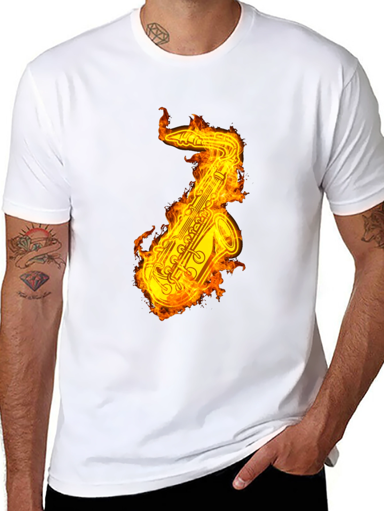 Flaming Saxophone Graphic Tee - Black