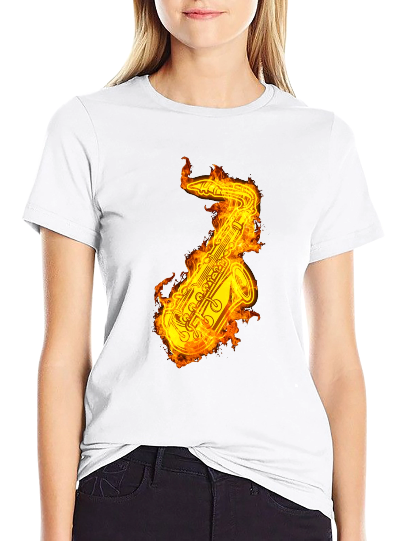 Flaming Saxophone Graphic Tee - Black