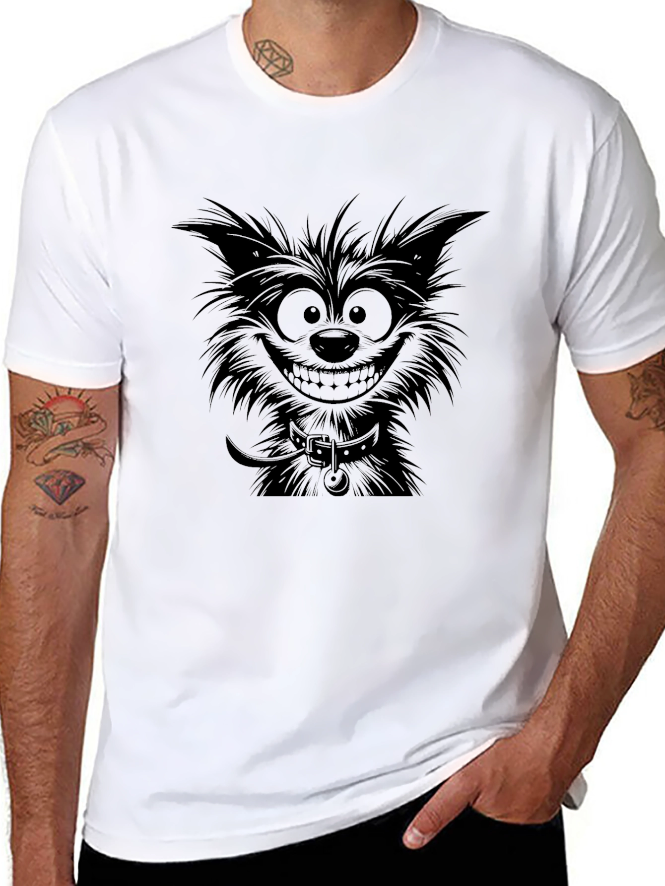 Mens Black Cartoon Dog Graphic T-Shirt