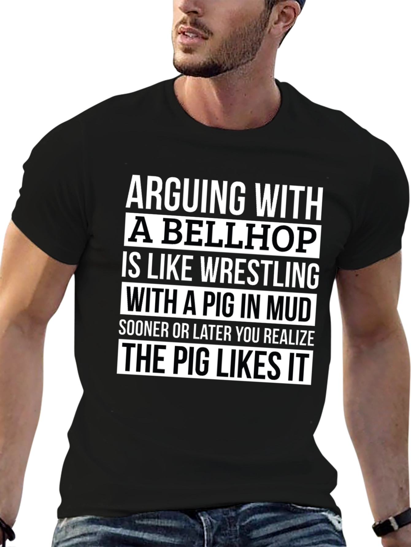 Bellhop Pig Mud Wrestling Graphic Novelty T-Shirt
