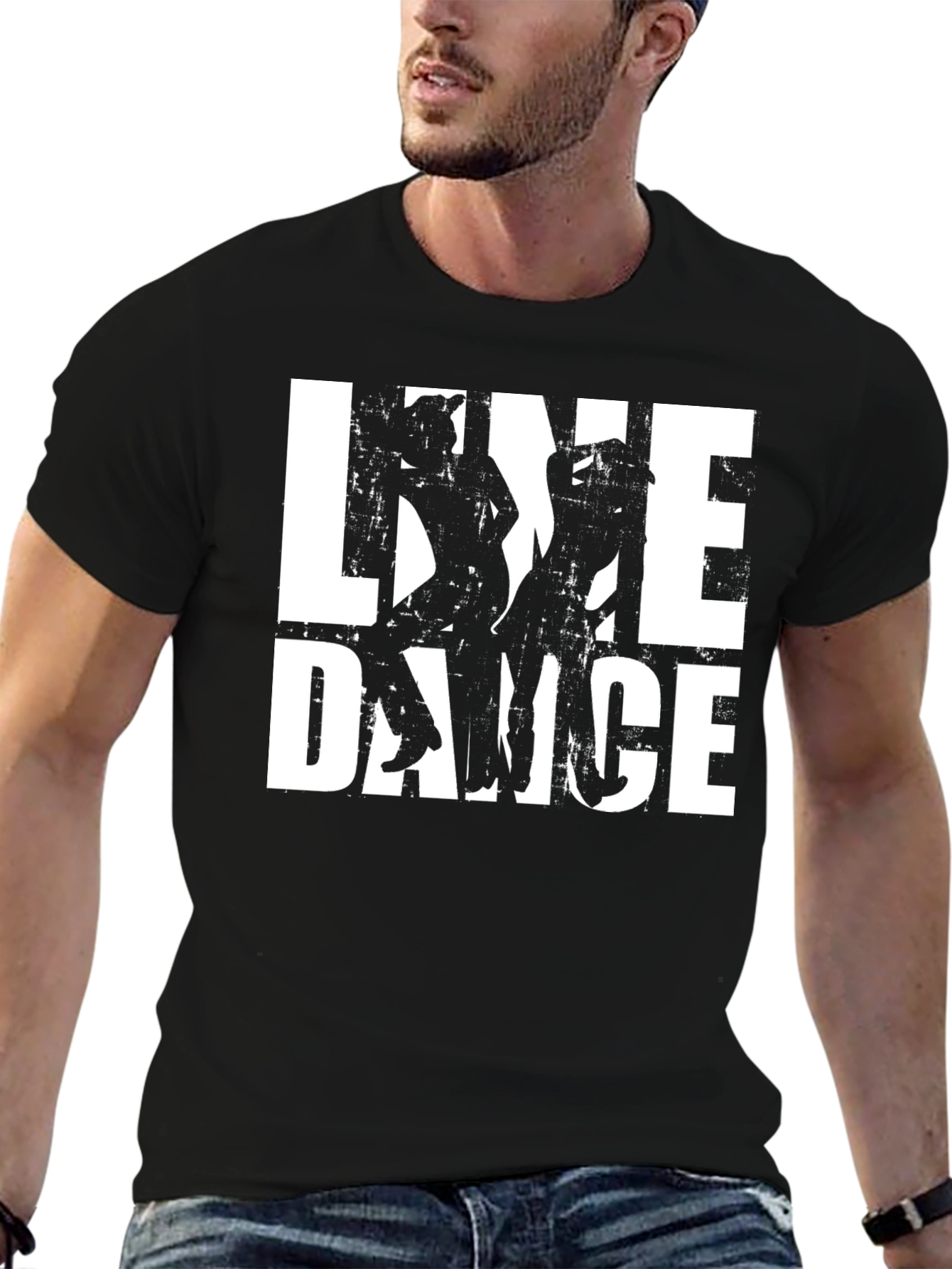 Line Dance Graphic Tee - Black Cotton Casual T-Shirt