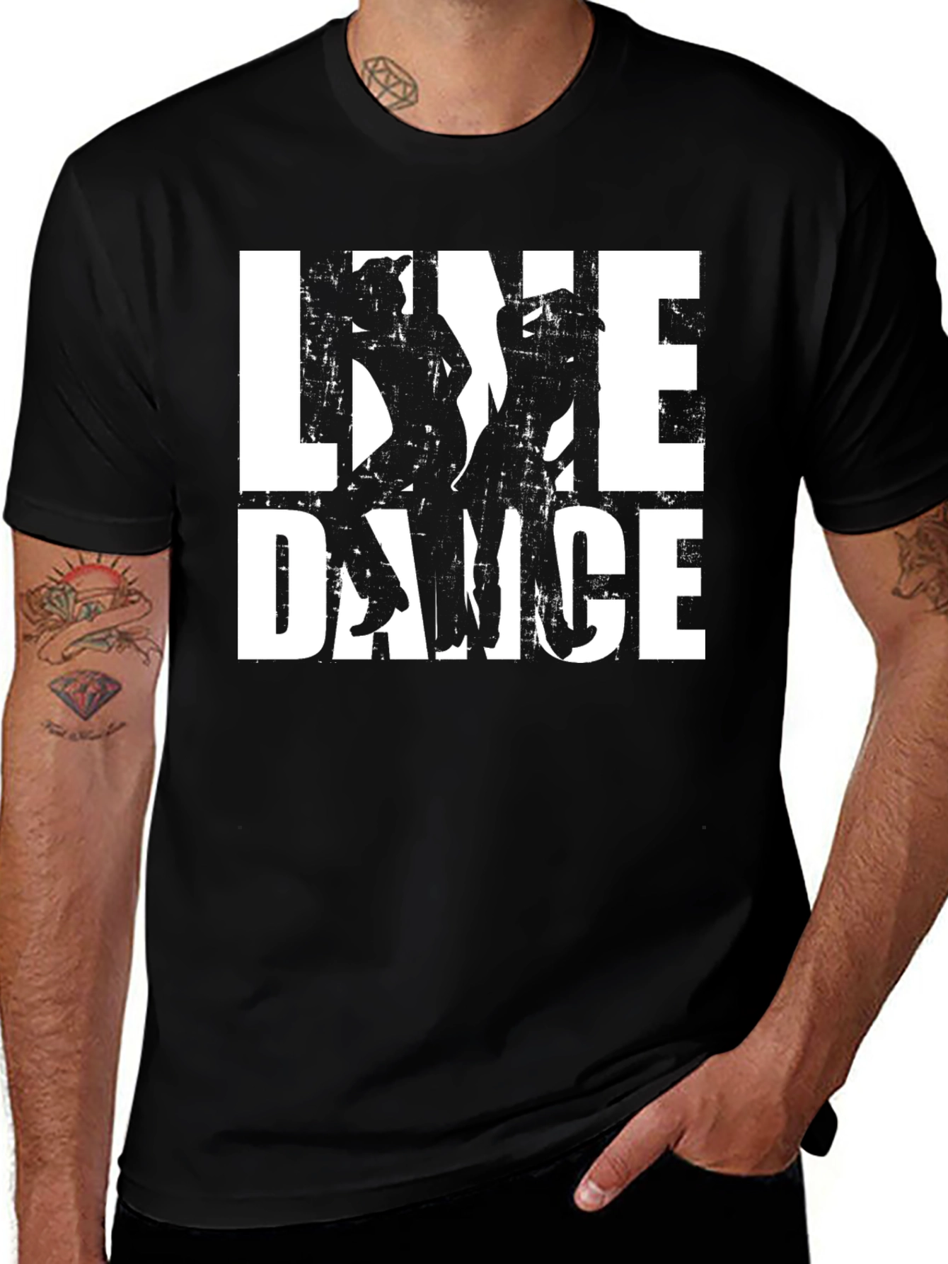 Line Dance Graphic Tee - Black Cotton Casual T-Shirt