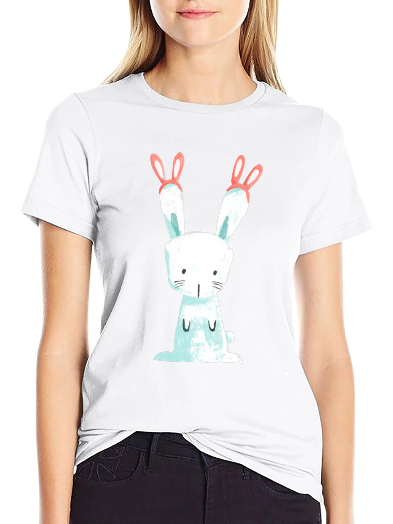 Cute Bunny Graphic Black T-Shirt