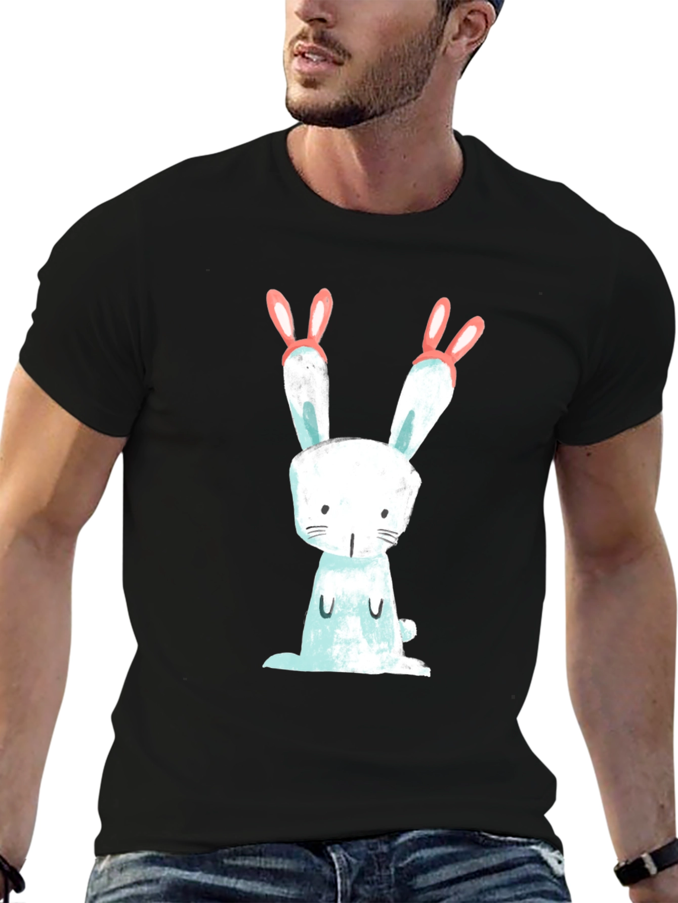 Cute Bunny Graphic Black T-Shirt