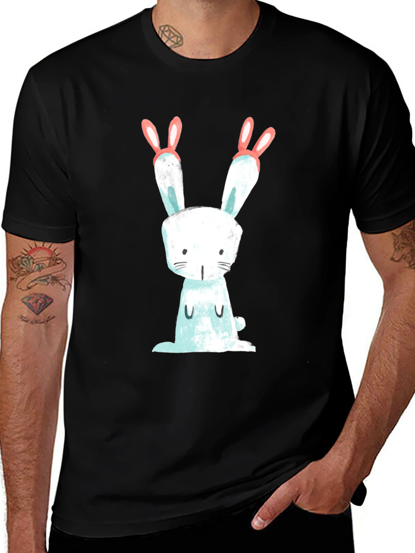 Cute Bunny Graphic Black T-Shirt