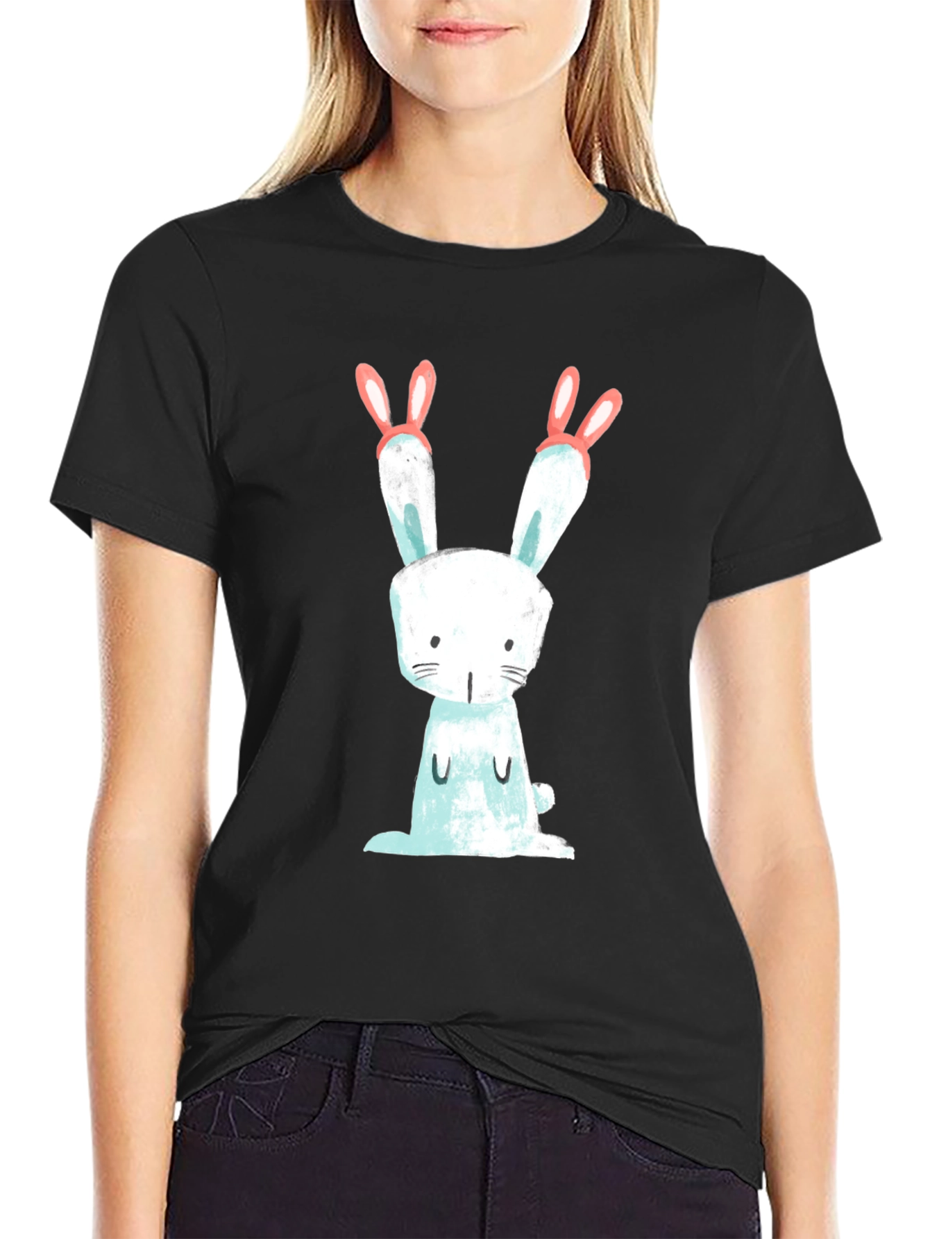 Cute Bunny Graphic Black T-Shirt