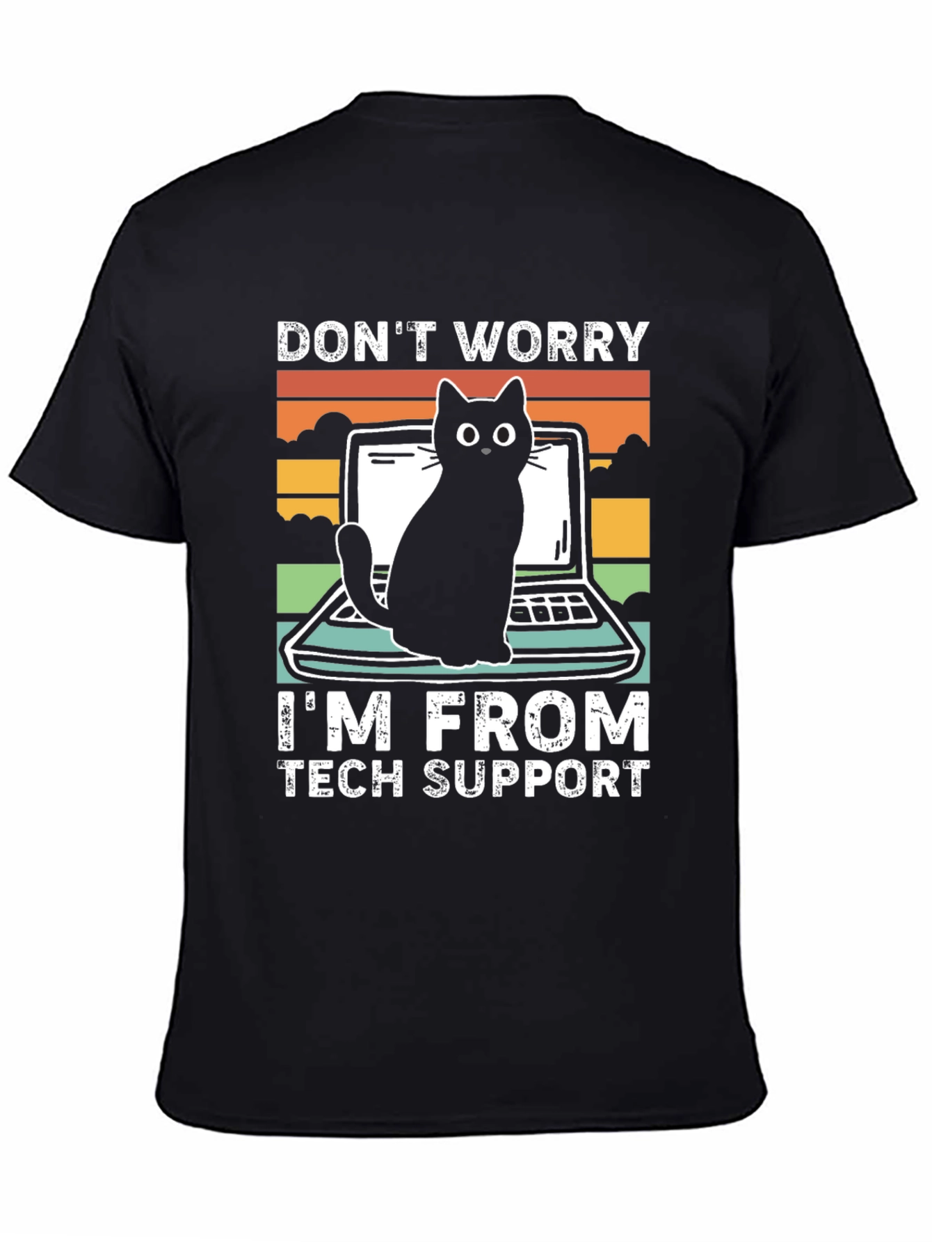 Tech Support Cat Graphic T-Shirt - Black