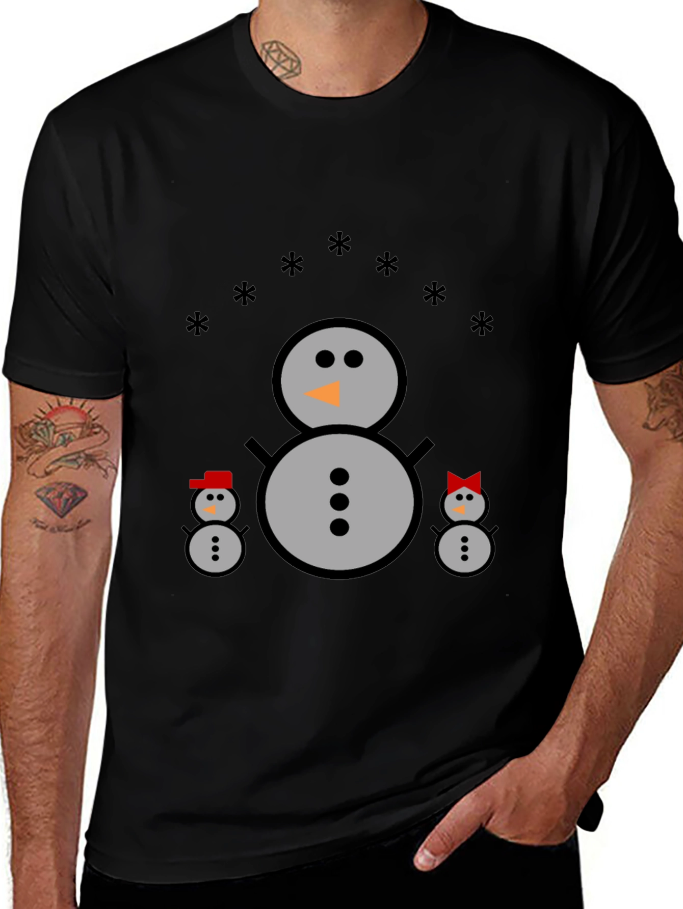 Snowman Family Black T-Shirt