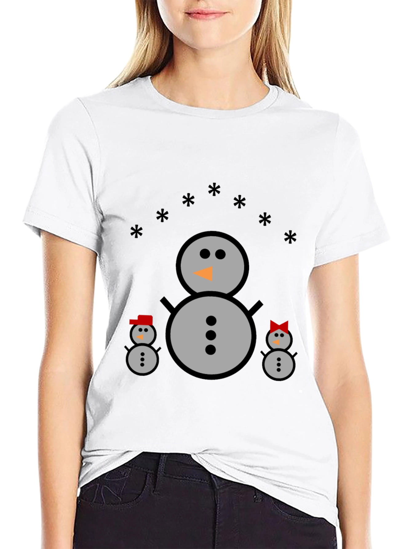 Snowman Family Black T-Shirt