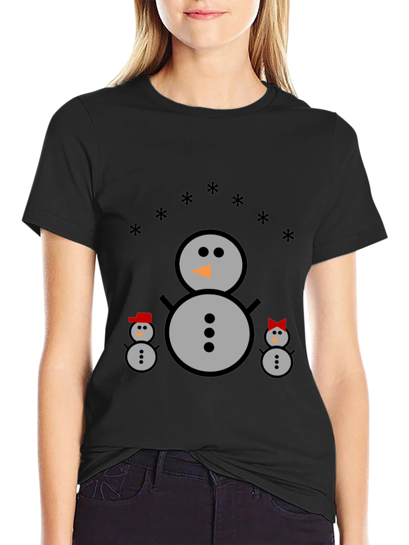 Snowman Family Black T-Shirt