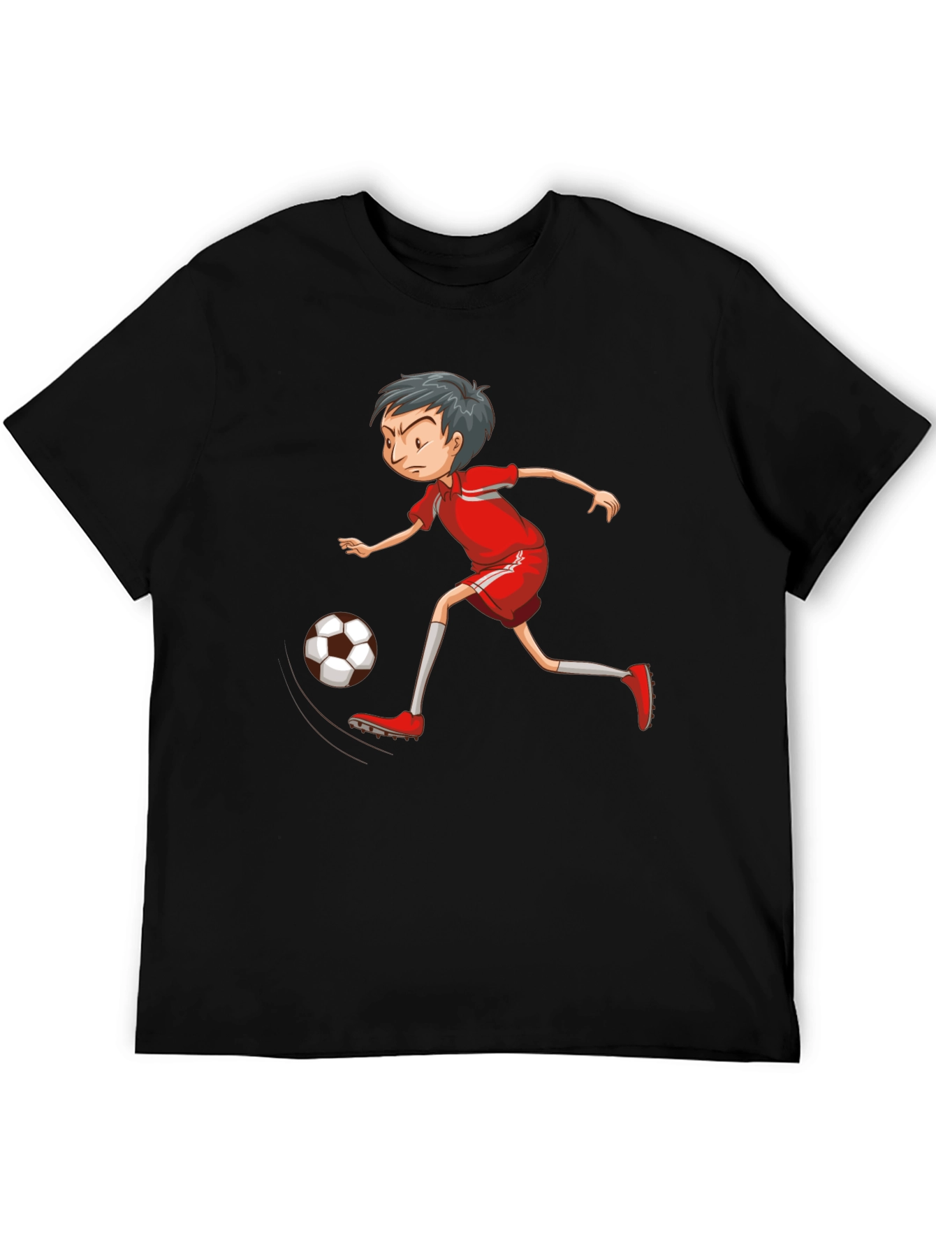 Soccer Player Graphic T-Shirt - Black Cotton Tee