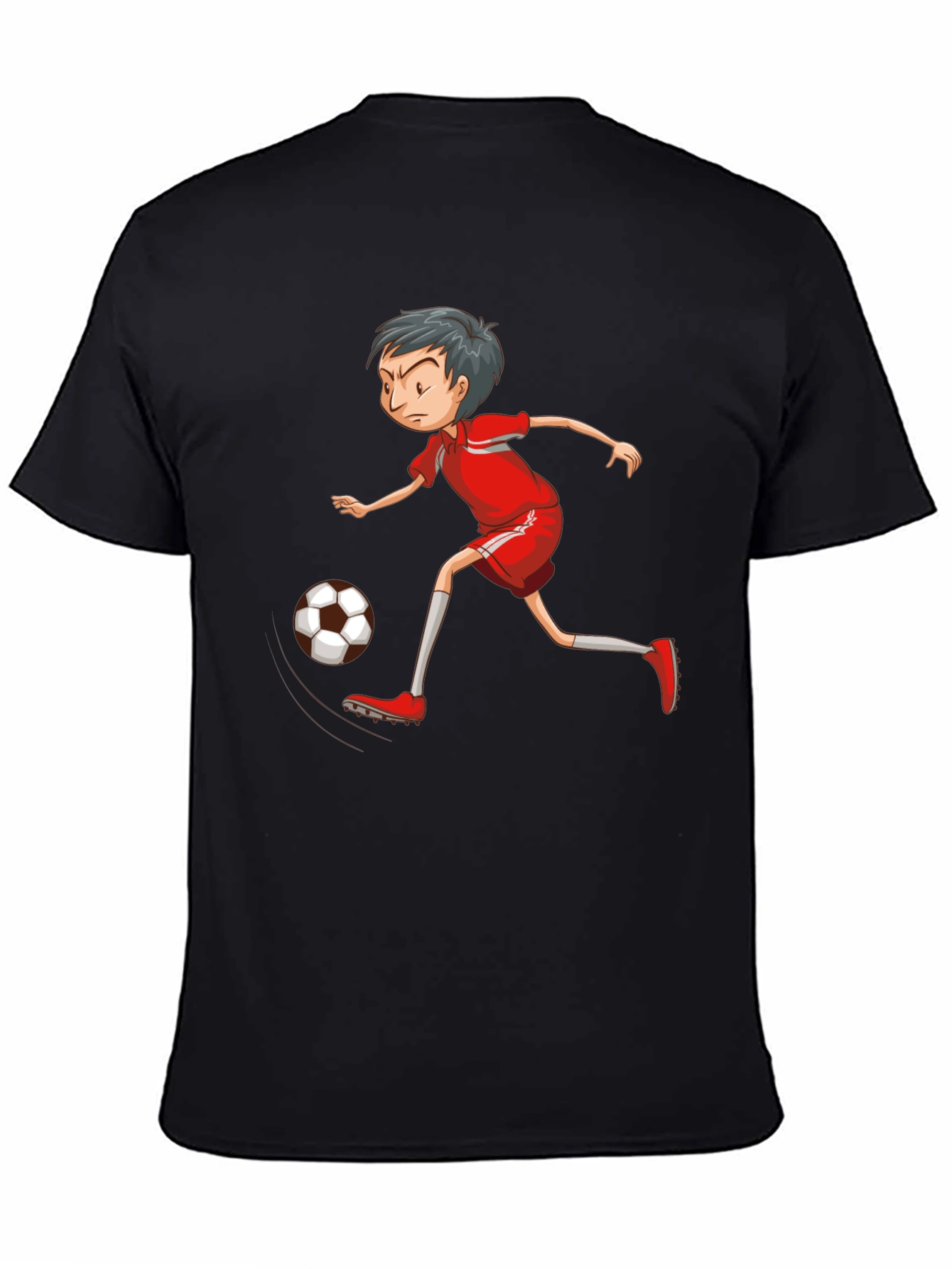 Soccer Player Graphic T-Shirt - Black Cotton Tee