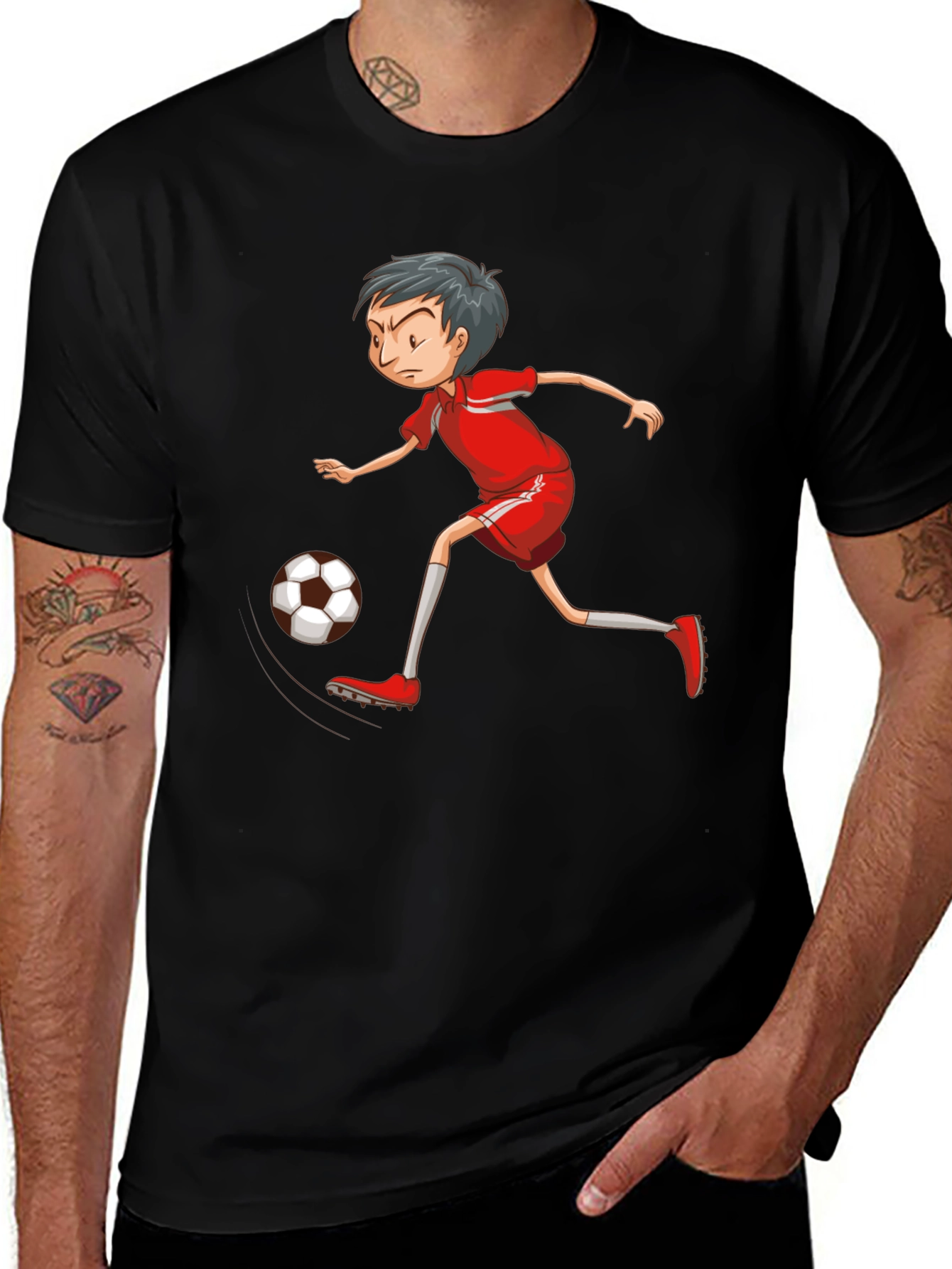 Soccer Player Graphic T-Shirt - Black Cotton Tee