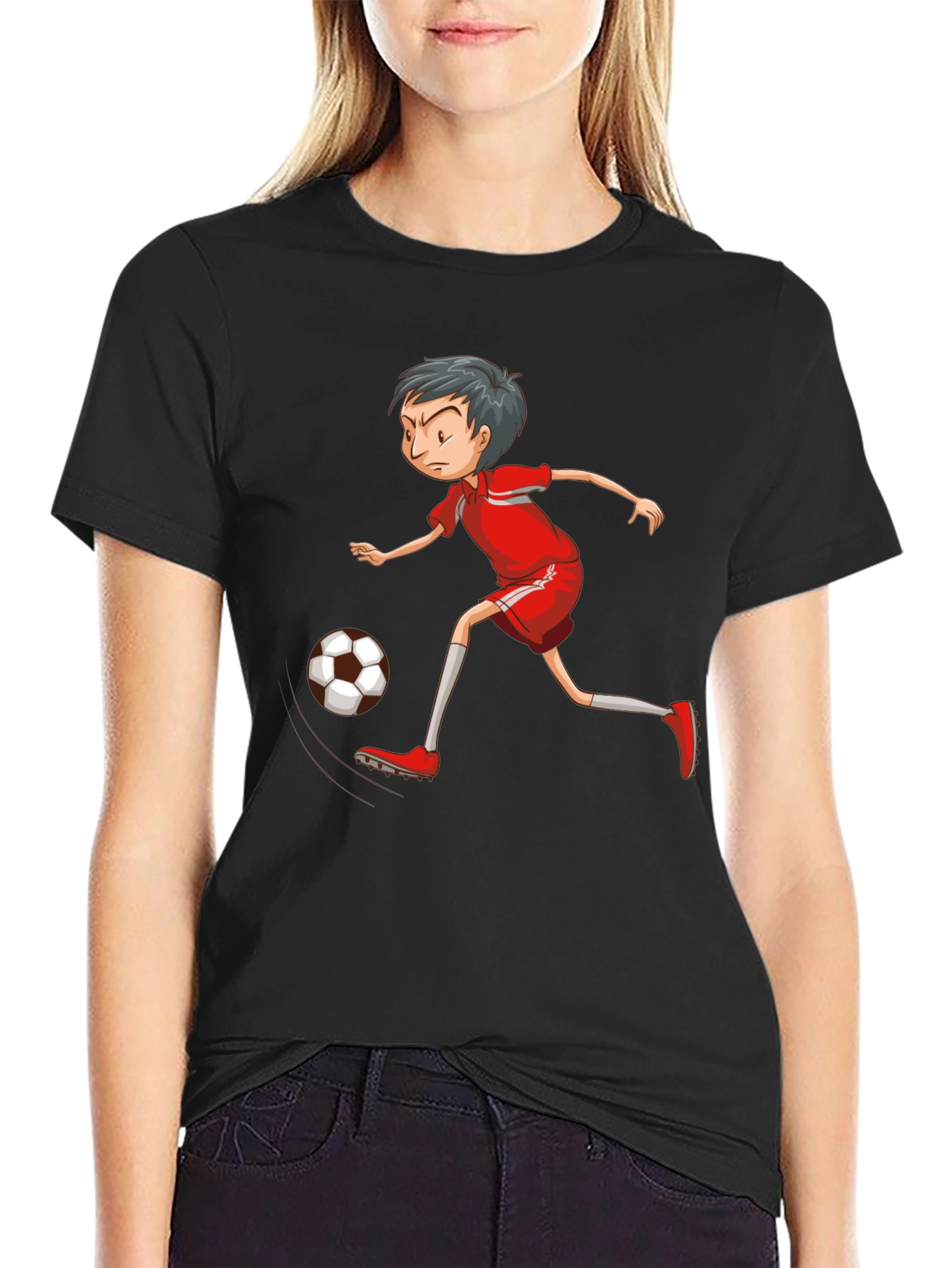 Soccer Player Graphic T-Shirt - Black Cotton Tee