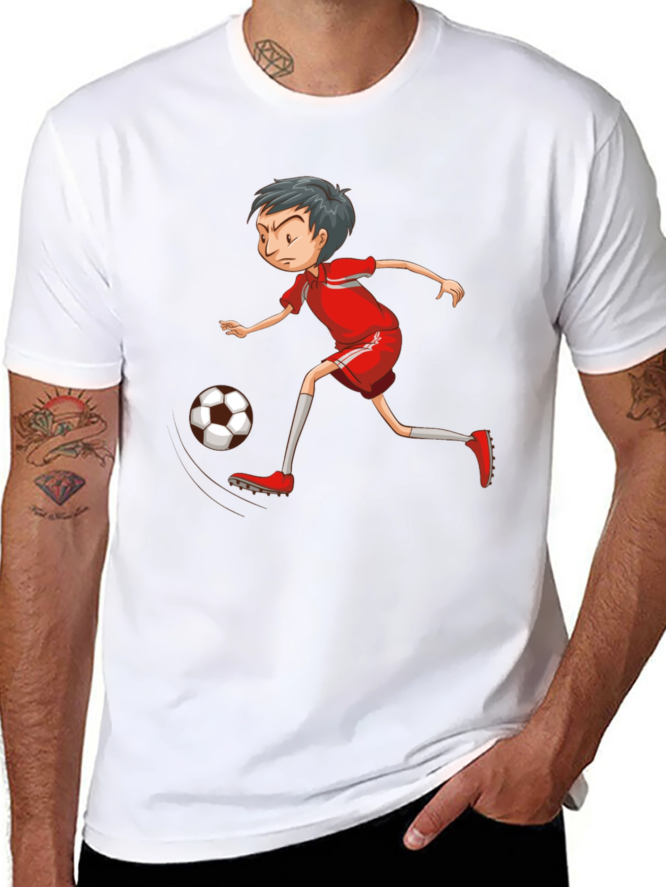 Soccer Player Graphic T-Shirt - Black Cotton Tee