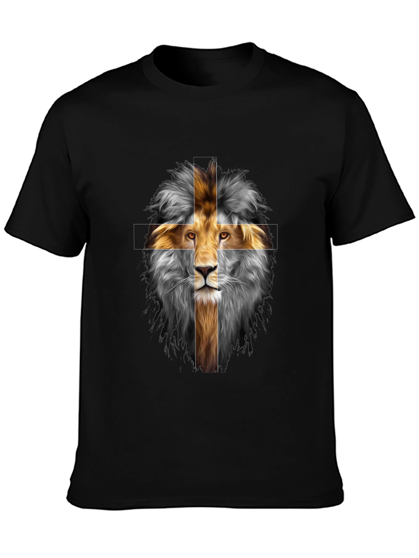 Lion Cross Graphic Print Black T-Shirt