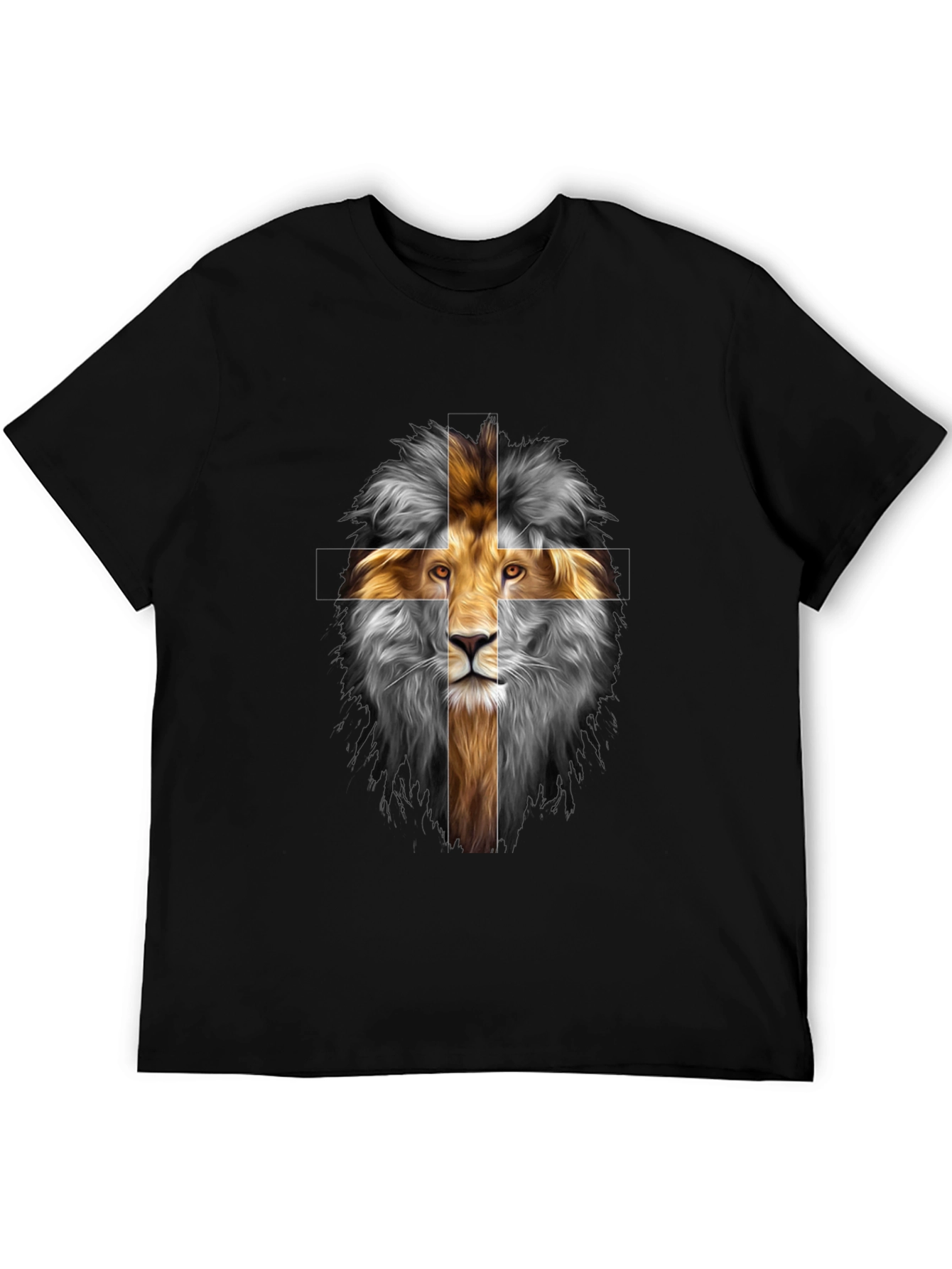 Lion Cross Graphic Print Black T-Shirt