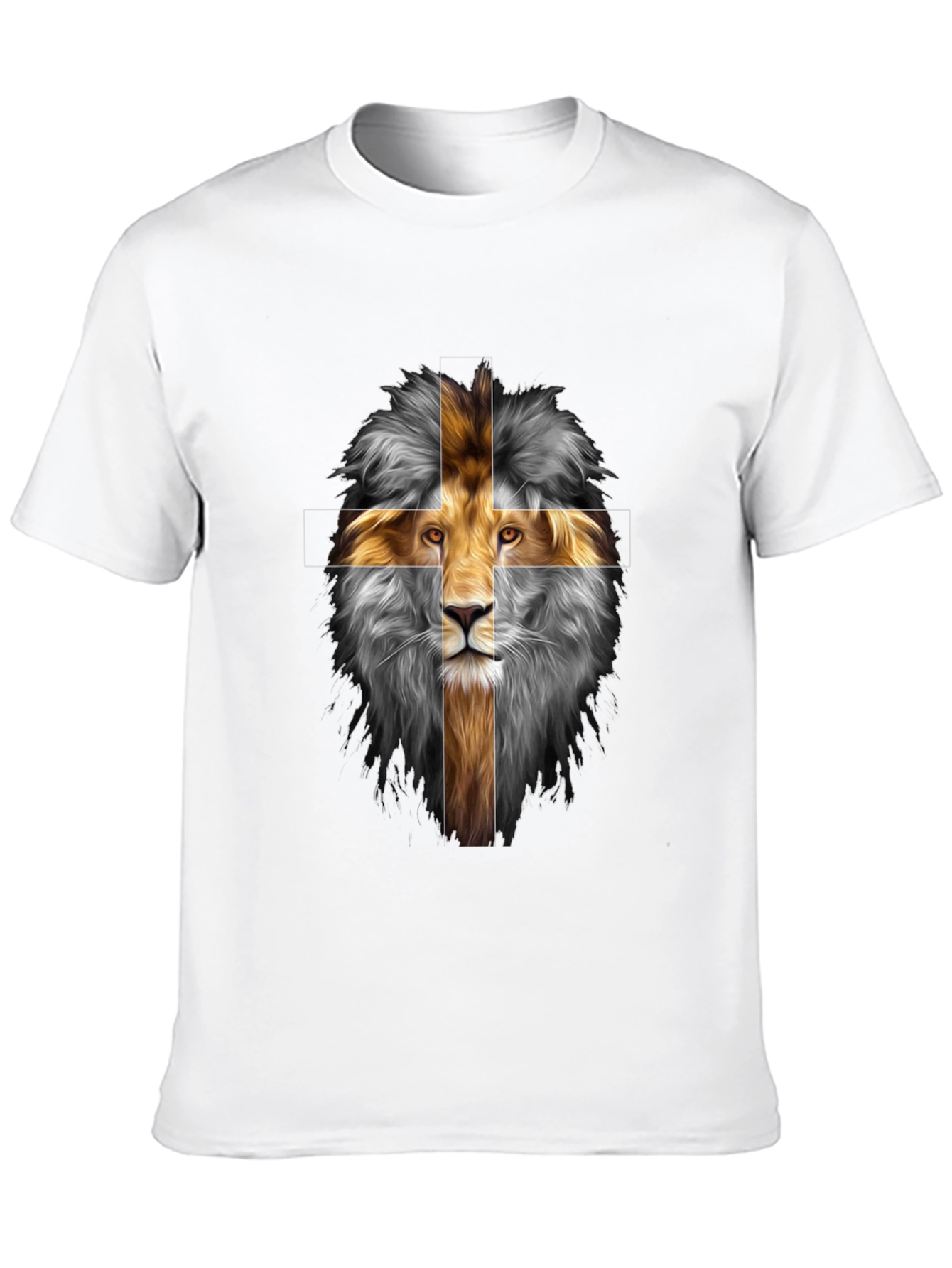 Lion Cross Graphic Print Black T-Shirt