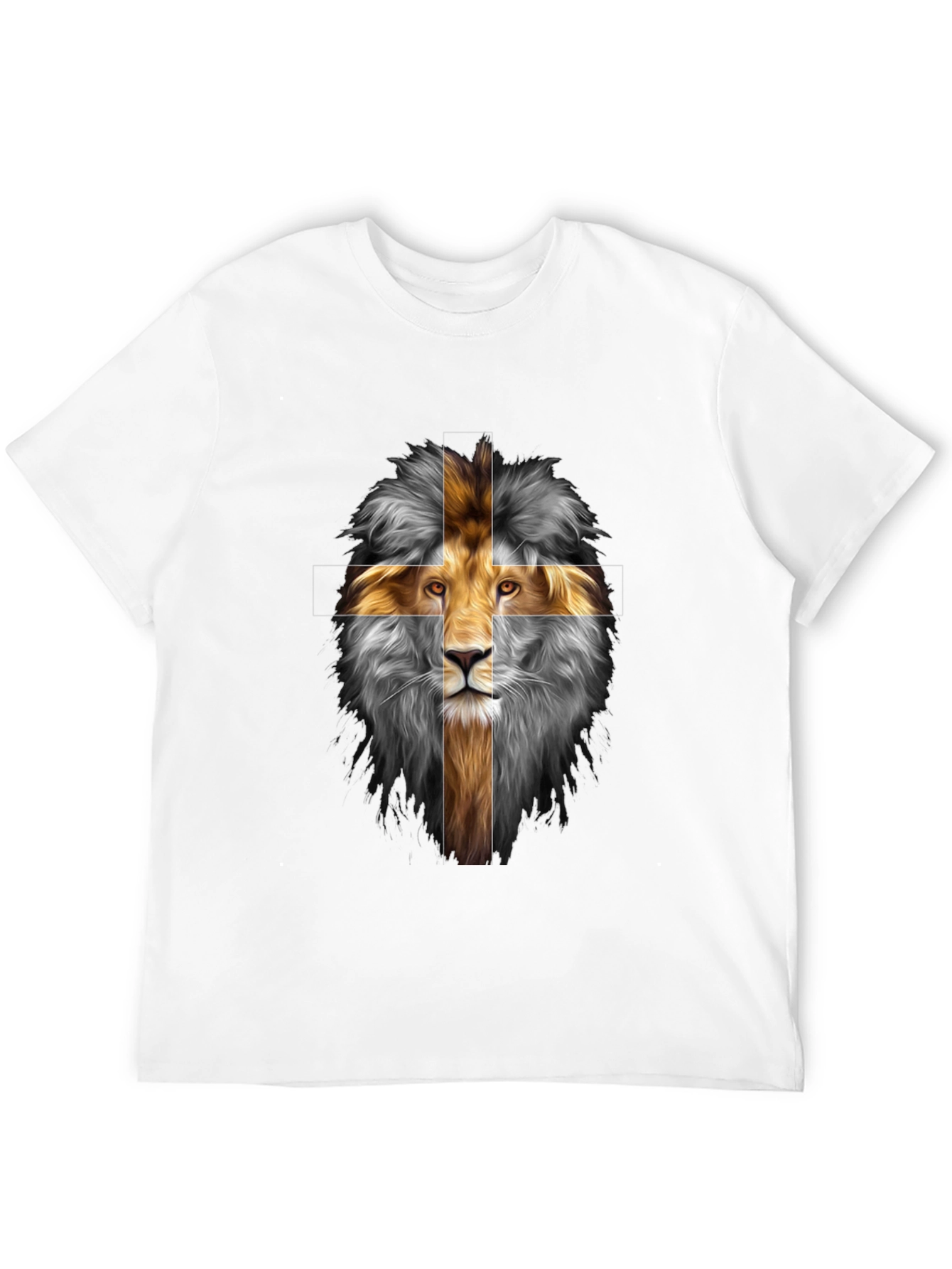 Lion Cross Graphic Print Black T-Shirt